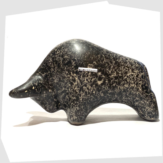 otto keramik ceramic bull sculpture in black speckled glaze