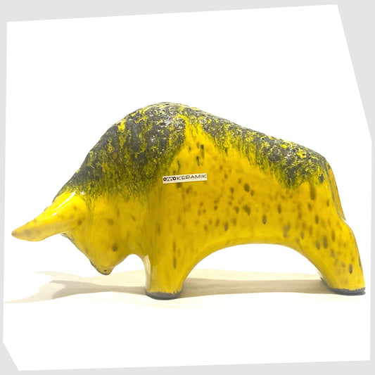 otto keramik ceramic bull ornament in gloss yellow glaze with fat lava glazing