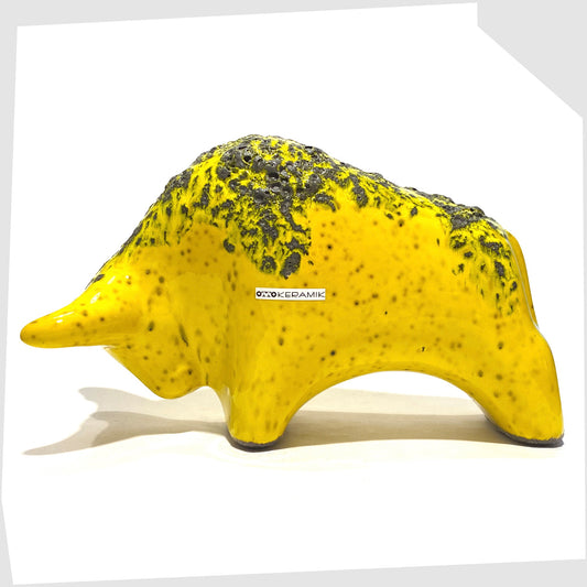 otto keramik ceramic bull ornament in gloss yellow glaze with fat lava glazing