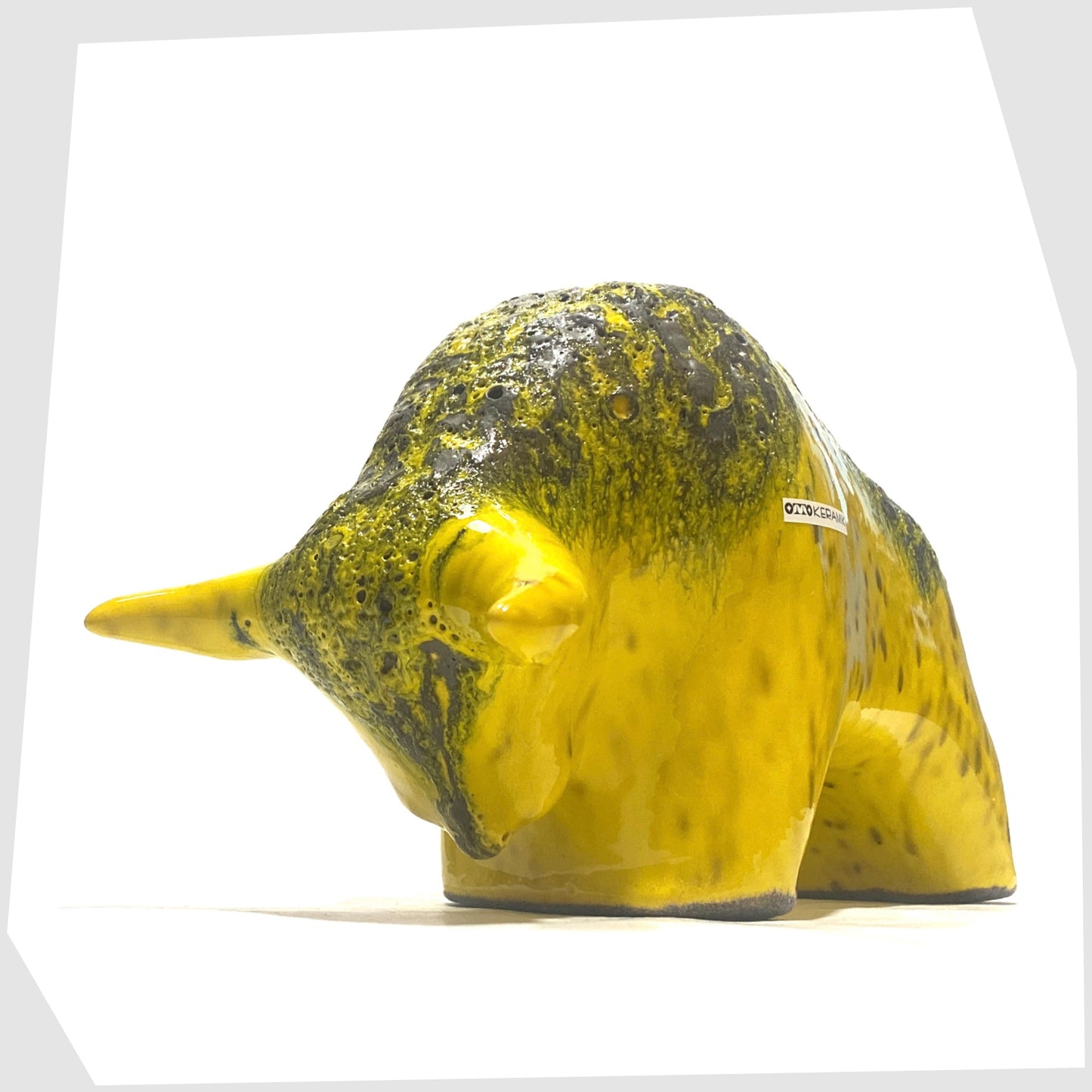 otto keramik ceramic bull in gloss yellow glazing with grey fat lava along the spine