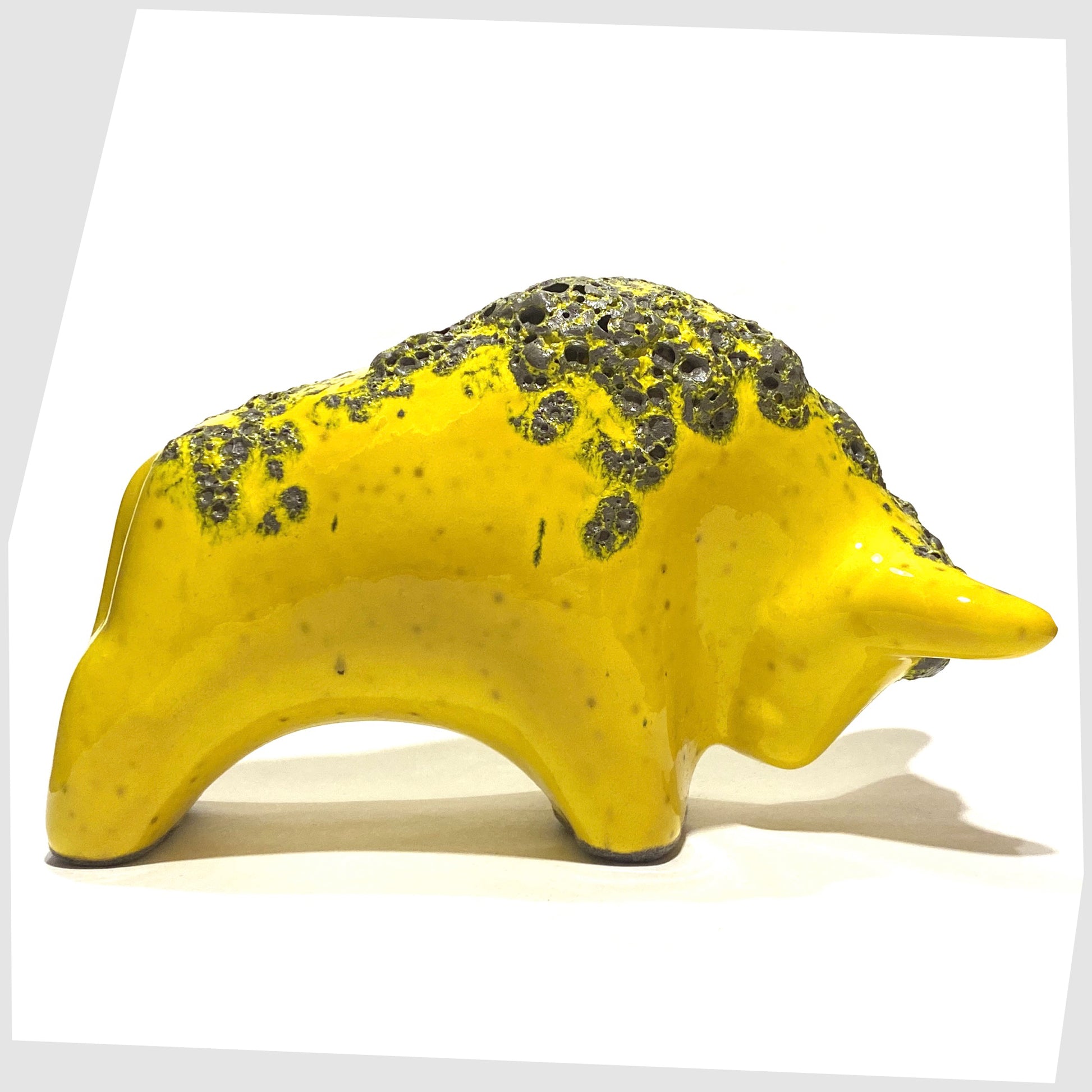yellow glazed ceramic bull ornament by otto keramik, germany