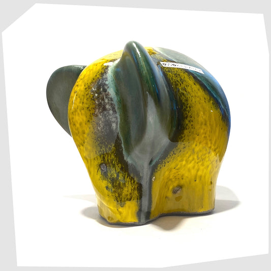 otto keramik ceramic elephant sculpture in Brazil glaze of vibrant yellow and rich sea green