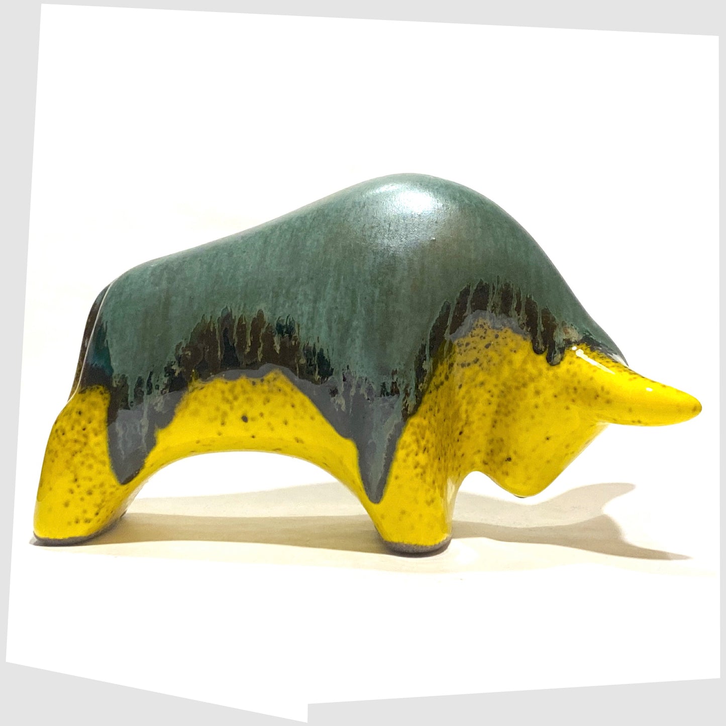 otto keramik green and yellow ceramic bull sculpture
