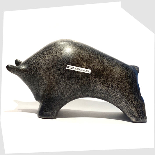 large otto keramik bull sculpture in bold black speckled glaze
