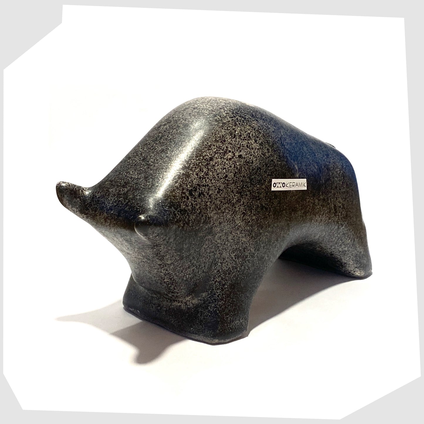 otto keramik large bull sculpture in bold black speckled glaze