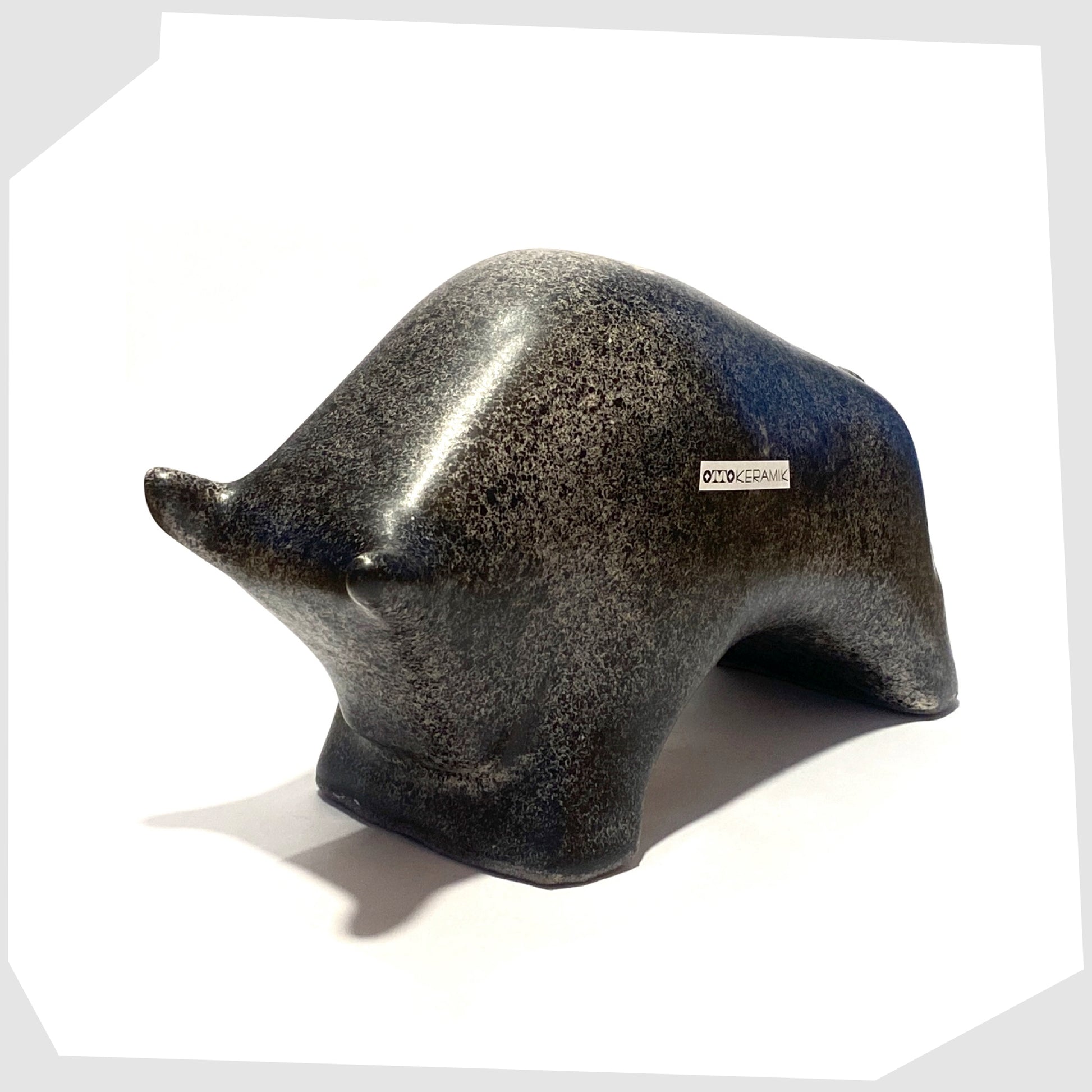 otto keramik large bull sculpture in bold black speckled glaze