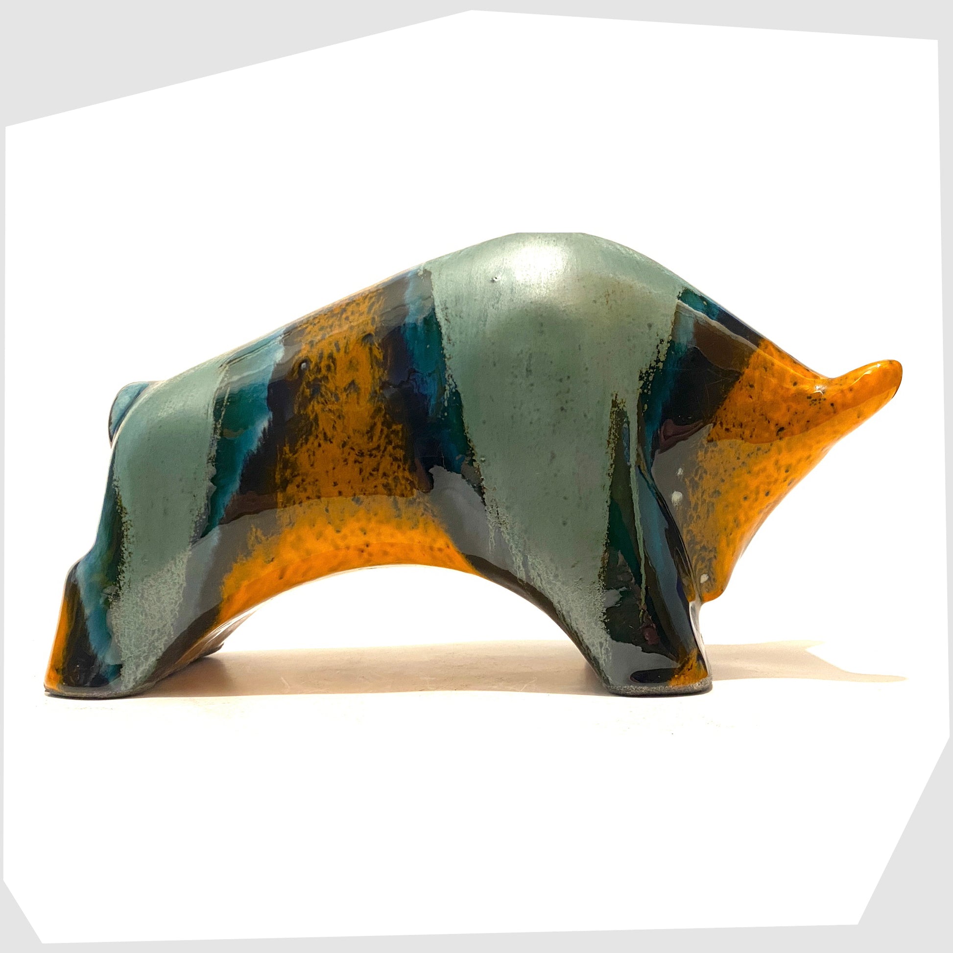 otto-keramik-ceramic-bull-in-peru-glaze-of-orange-and-sea-green-drip-glazing