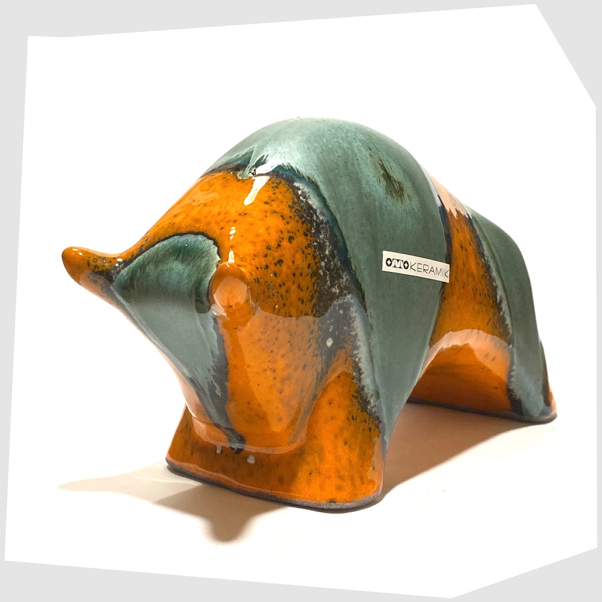 otto keramik large ceramic bull in orange and green peru glaze