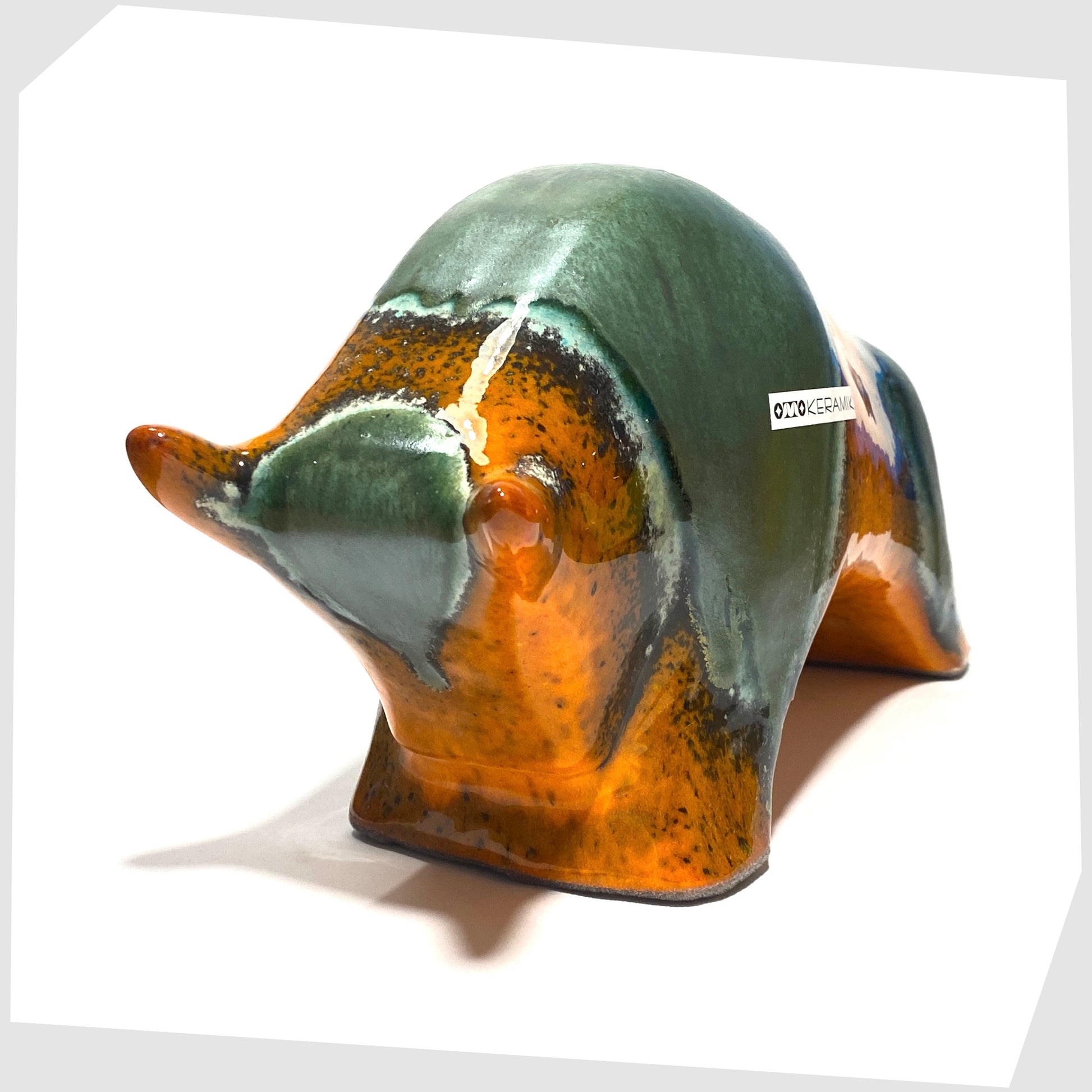 otto keramik large ceramic bull in orange and green peru glaze