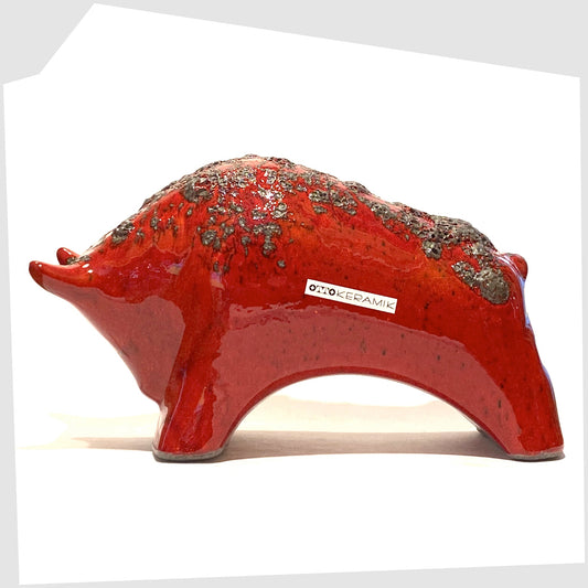 large otto keramik ceramic bull-shaped ornament in volcanic red fat lava glaze