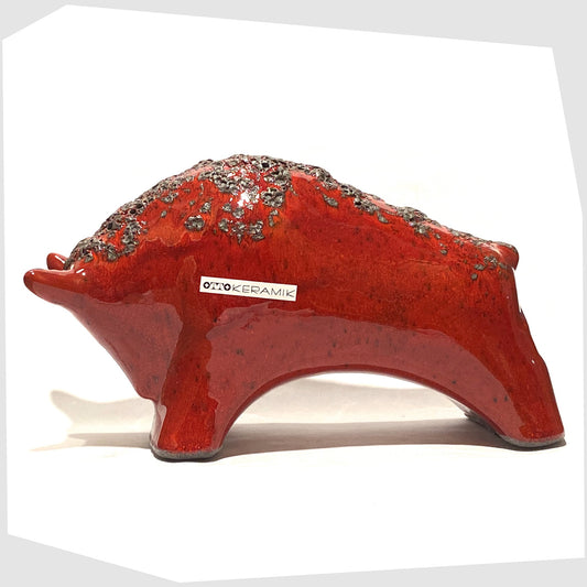 large otto keramik ceramic bull-shaped ornament in volcanic red fat lava glaze