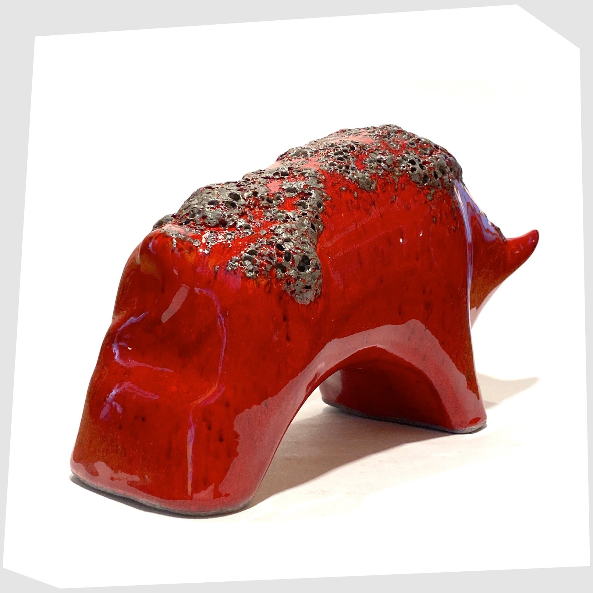large west german pottery-style otto keramik  bull in volcanic red fat lava glaze