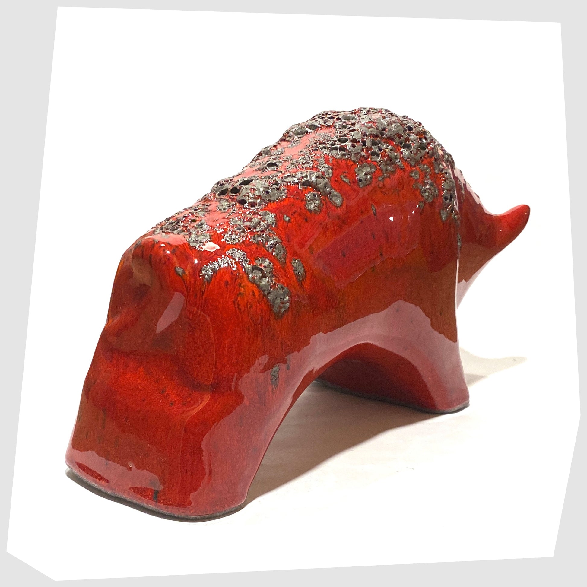 large west german pottery-style otto keramik  bull in volcanic red fat lava glaze