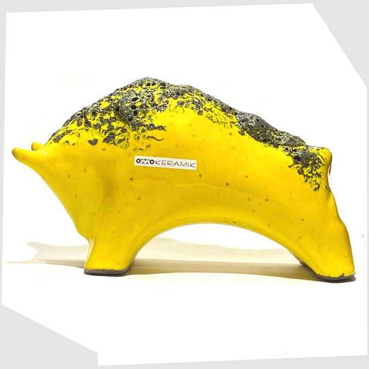 large otto keramik ceramic bull in yellow glaze with fat lava along the spine