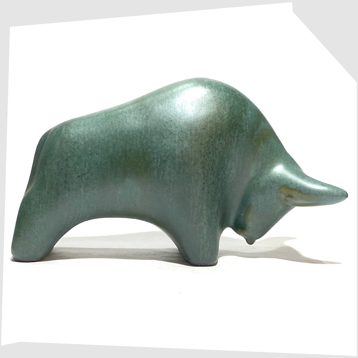 West German Pottery-style Otto Keramik Bull in Sea Green Malta Glaze