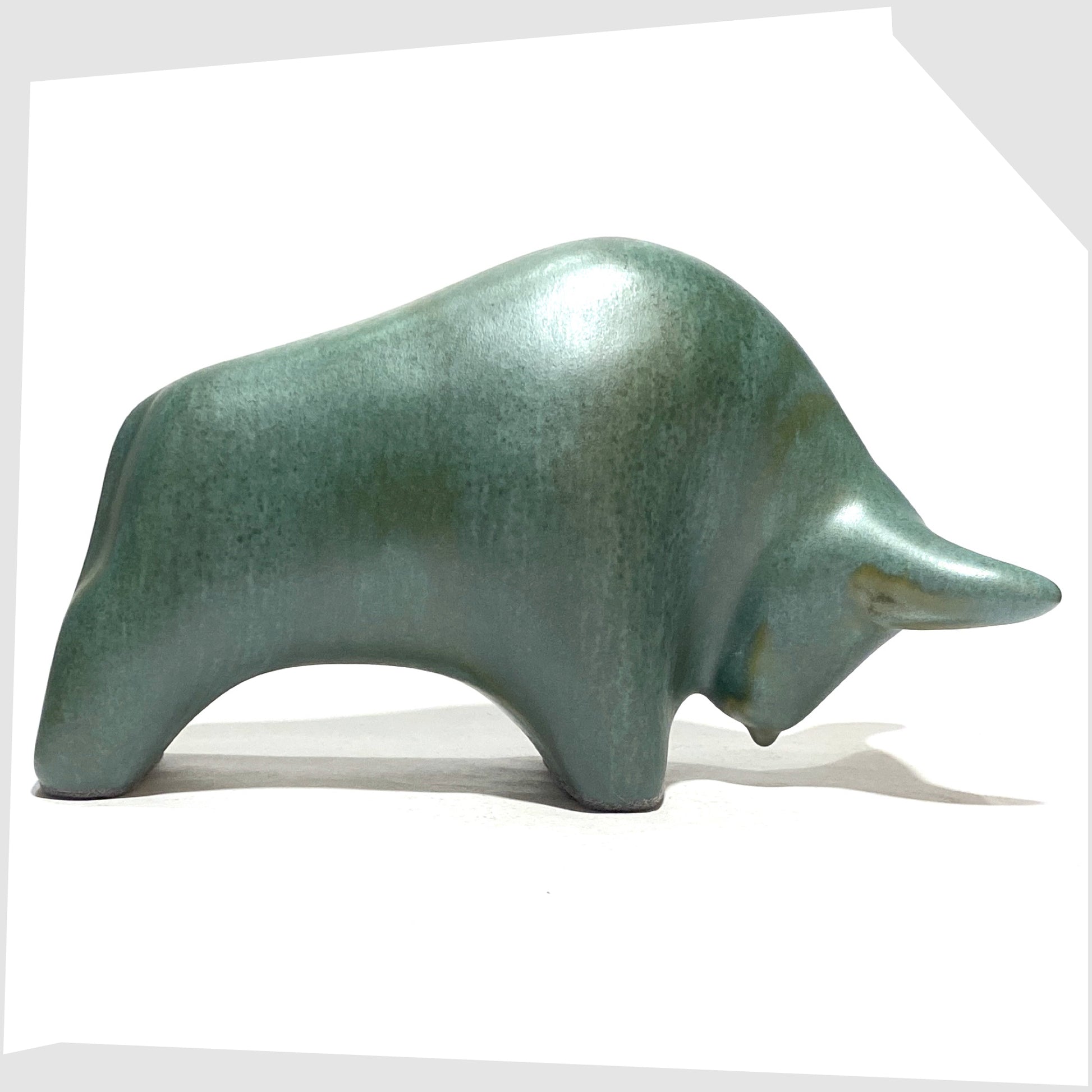 West German Pottery-style Otto Keramik Bull in Sea Green Malta Glaze