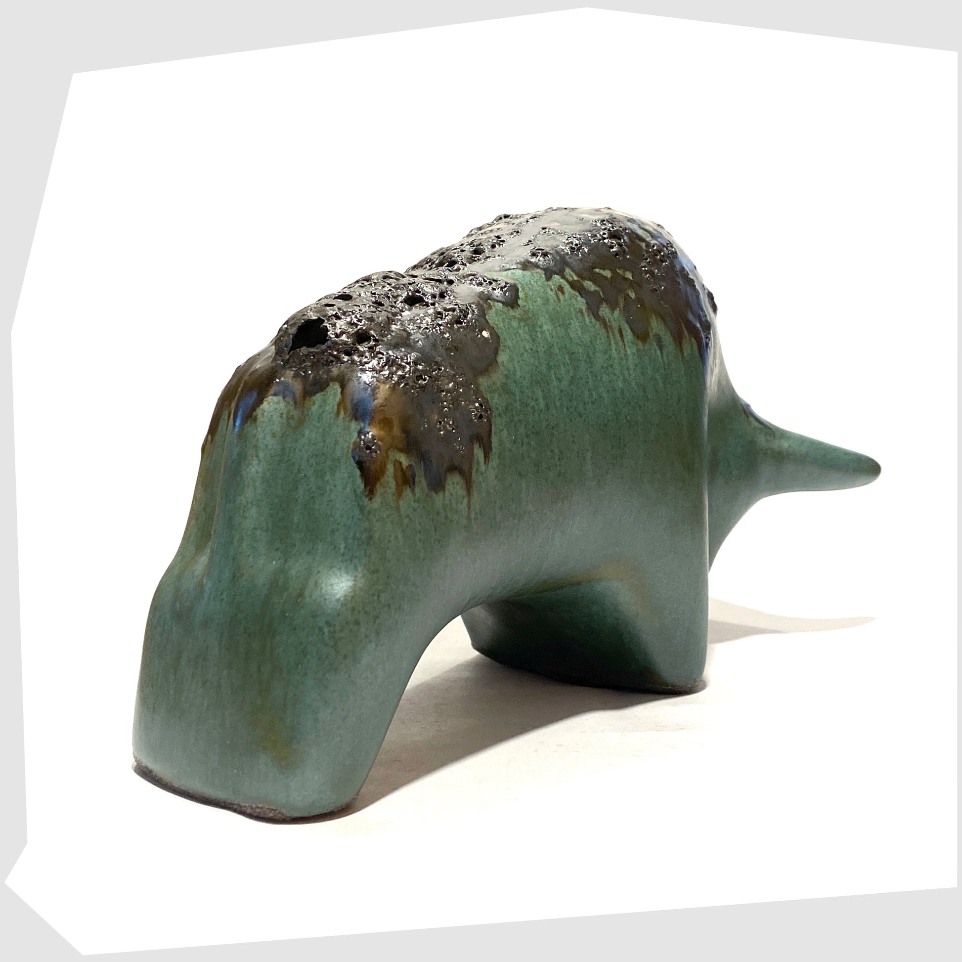 rear of the otto keramik ceramic bull sculpture glazed in sea green malta glaze