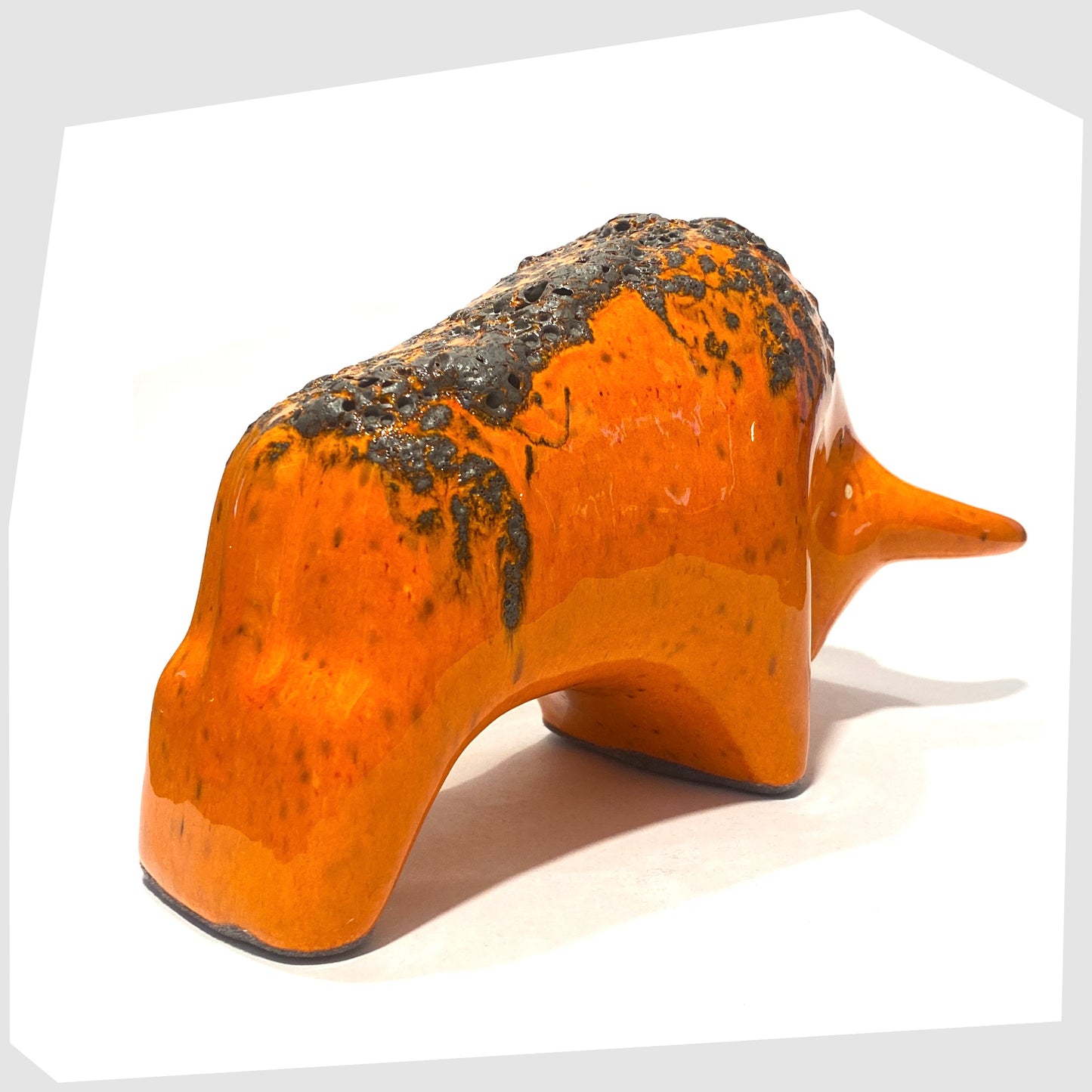 otto keramik ceramic bull ornament in vibrant orange with dark grey fat lava 