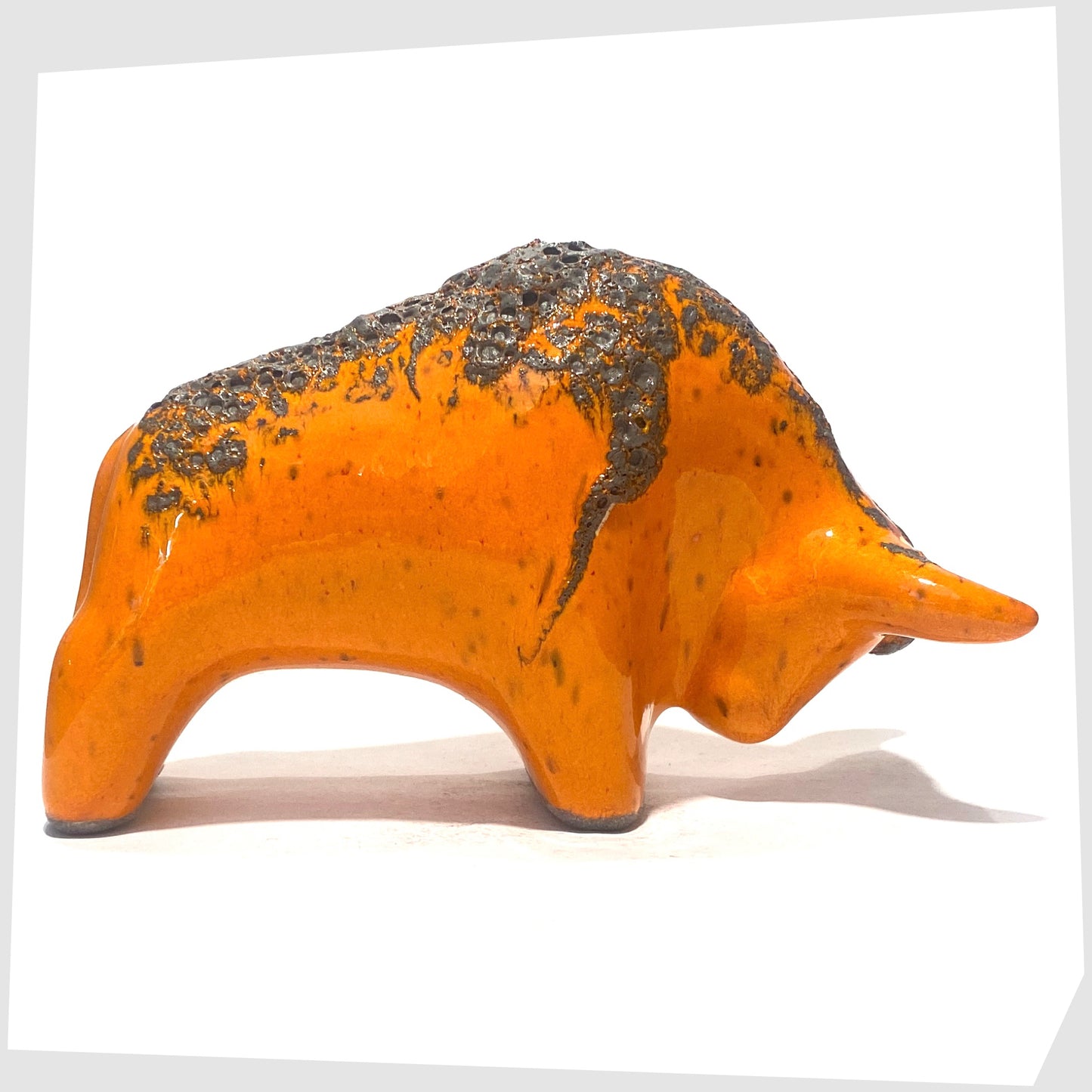 orange fat lava glazed ceramic bull by otto keramik germany