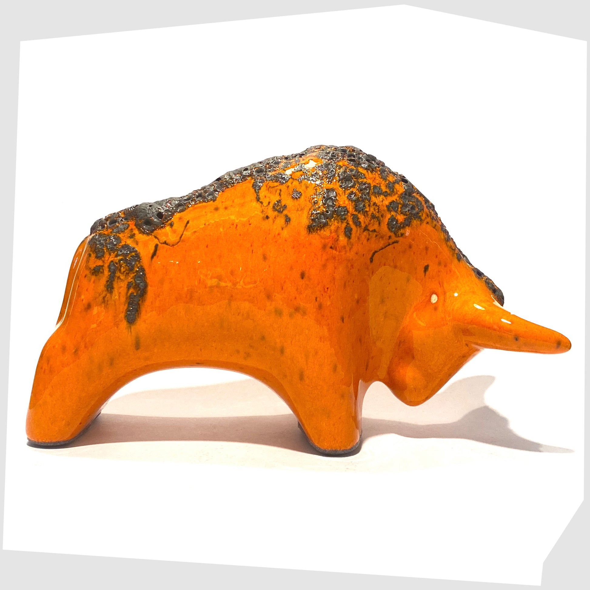 orange fat lava glazed ceramic bull by otto keramik germany