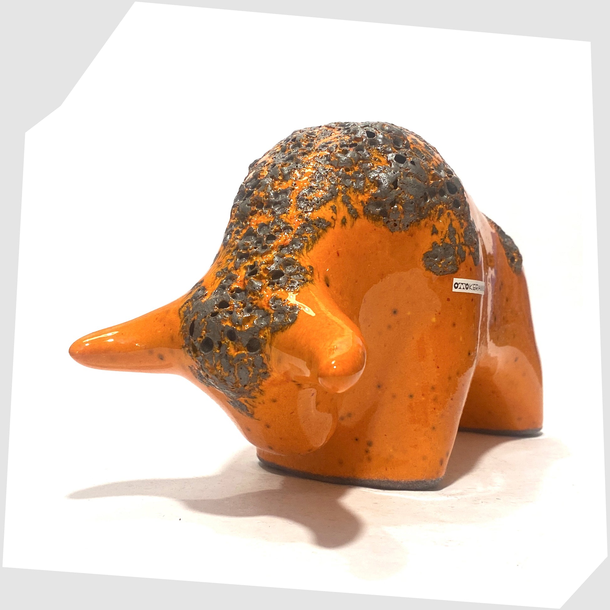 otto keramik bull in vibrant orange with fat lava glazing