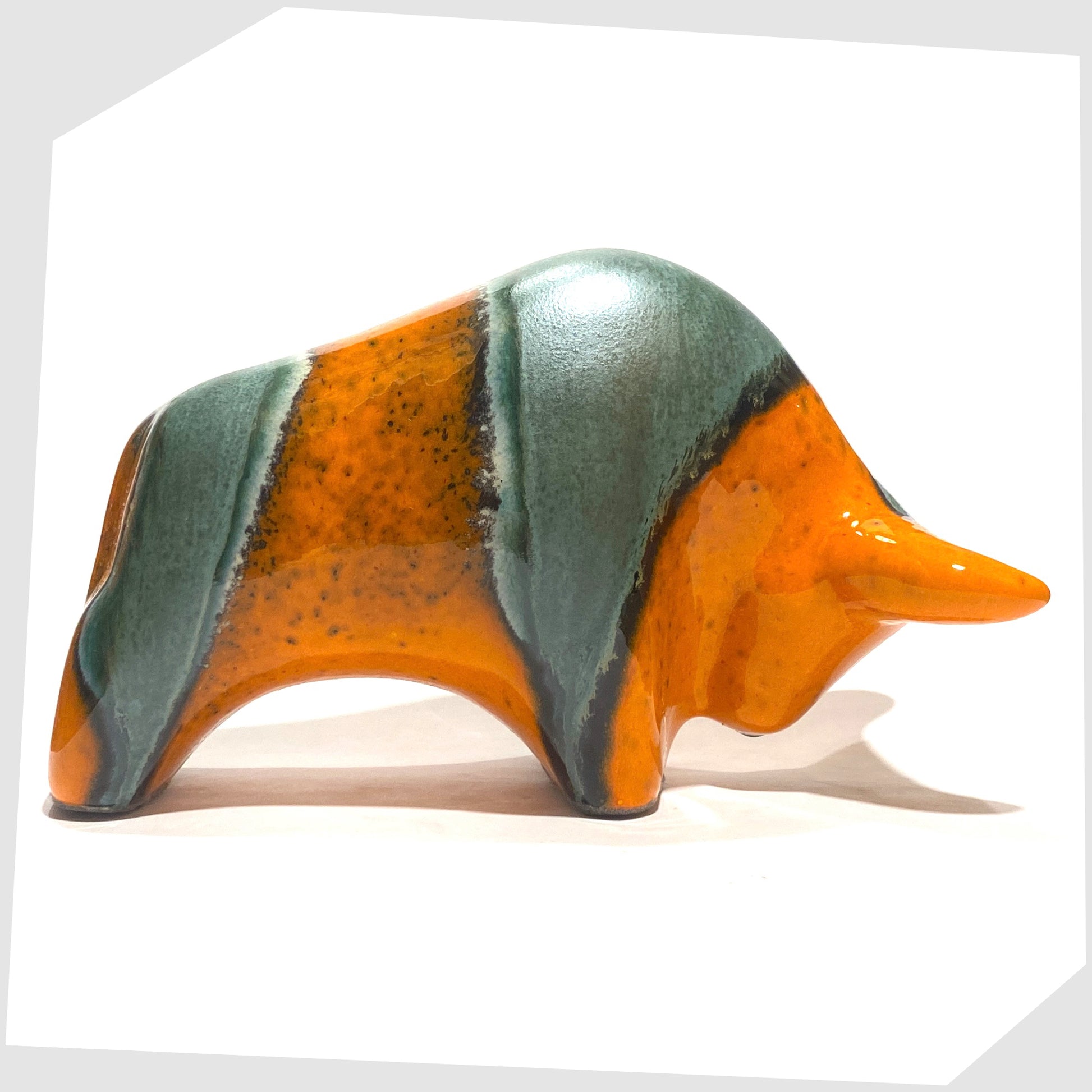 peru bull in orange and sea green glaze by otto keramik germany