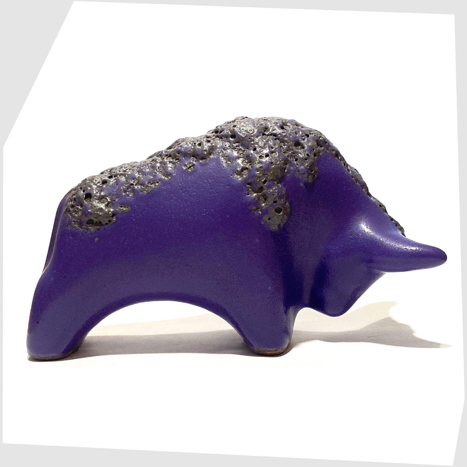 purple glazed ceramic bull with deep fat lava glazing by otto keramik, germany