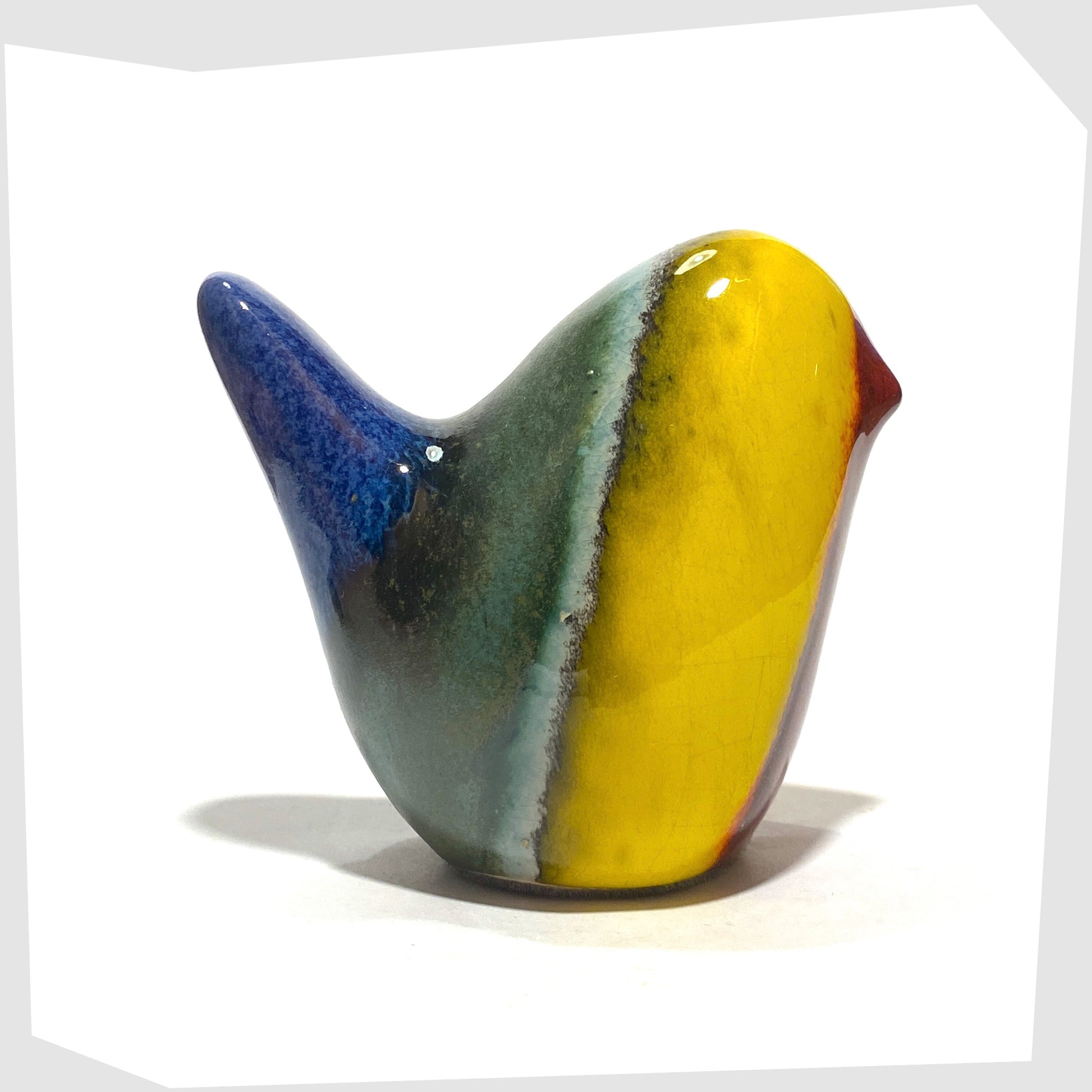 west german pottery-style ceramic bird in rainbow coloured glaze by otto keramik