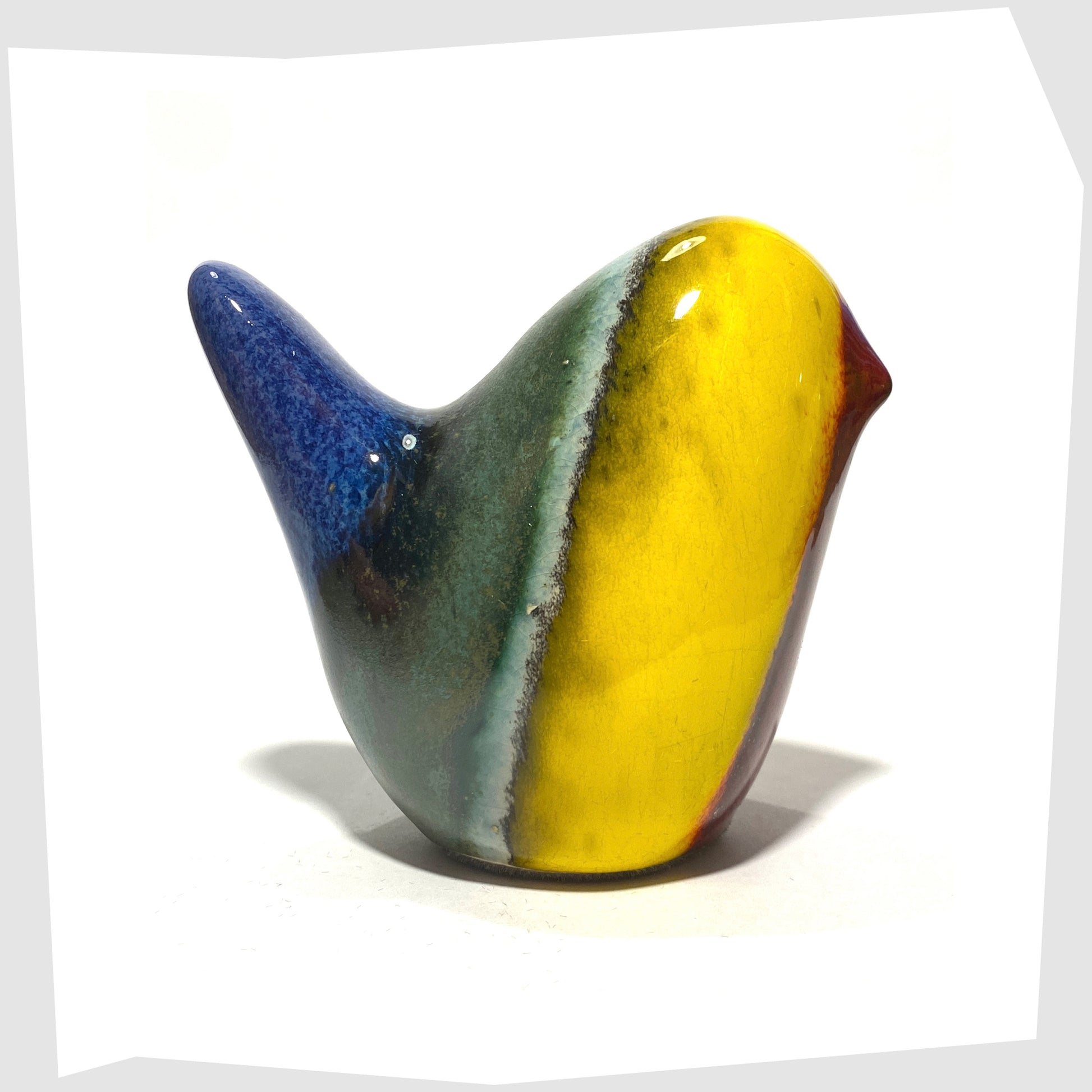 west german pottery-style ceramic bird in rainbow coloured glaze by otto keramik