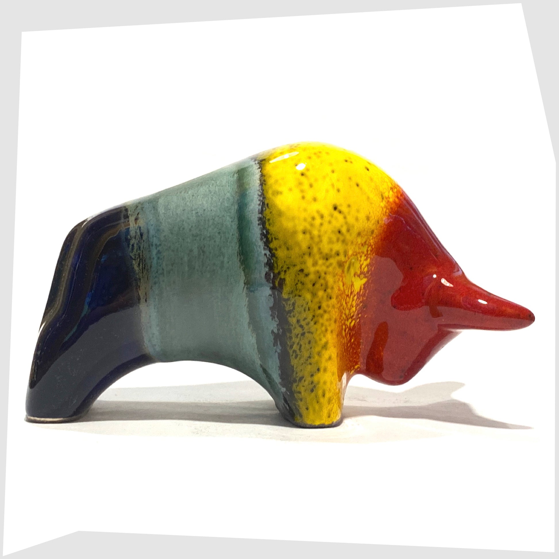 large otto keramik ceramic bull shaped ornament in multicoloured rainbow glaze