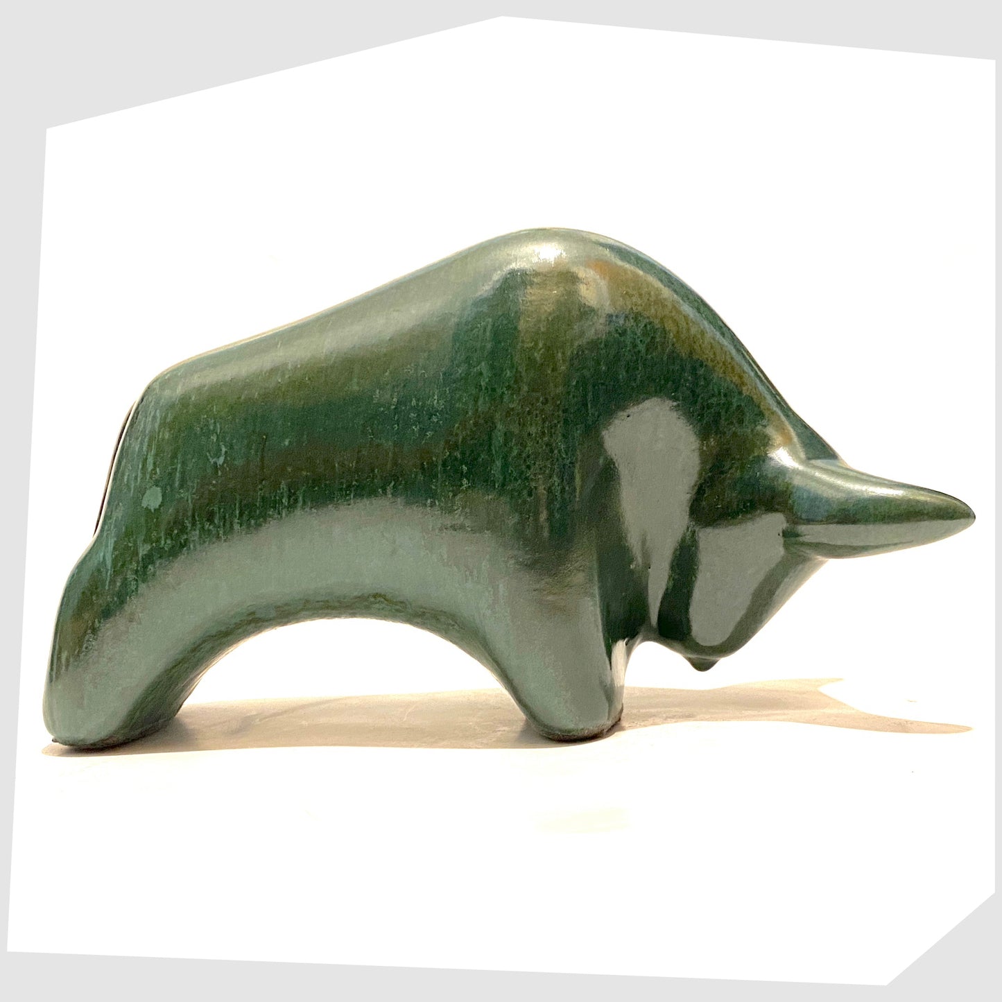 otto keramik bull sculpture made of ceramic, in gorgeous sea green and teal glaze