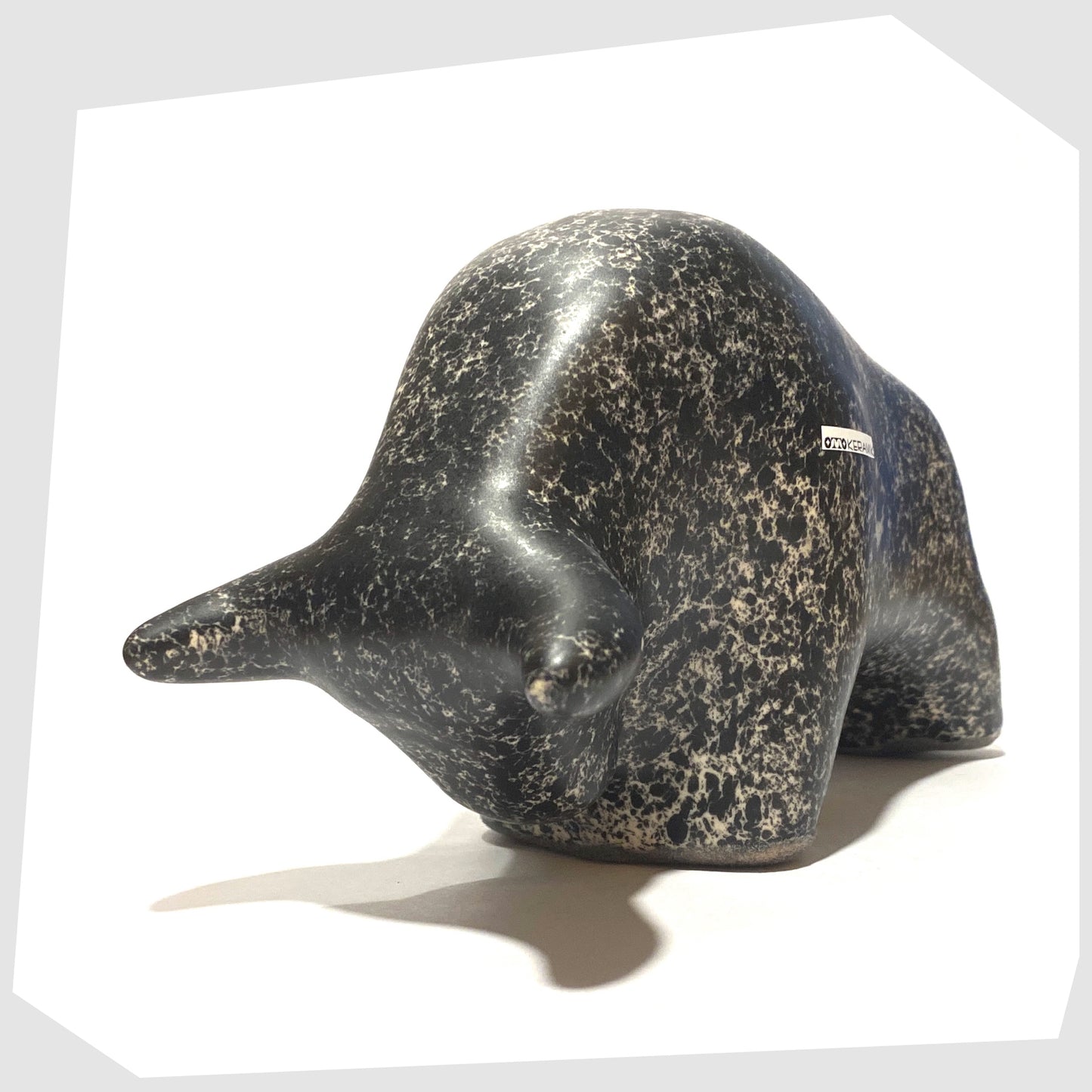 otto keramik bull  in black speckled glaze, made by Otto Gerharz Jnr in Germany