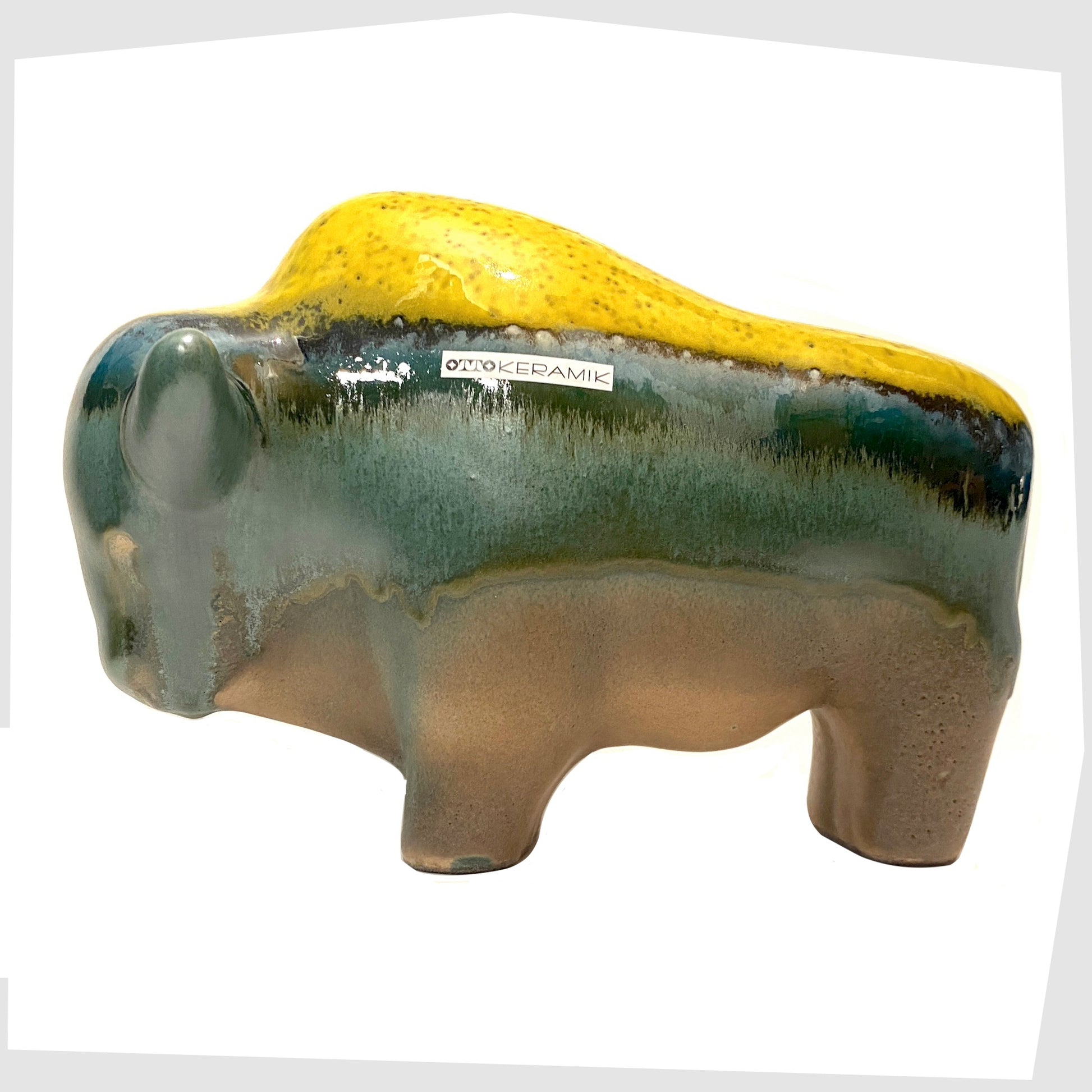 xl-ceramic-bull-by-otto-keramik-germany-in-yellow-and-green-drip-glaze