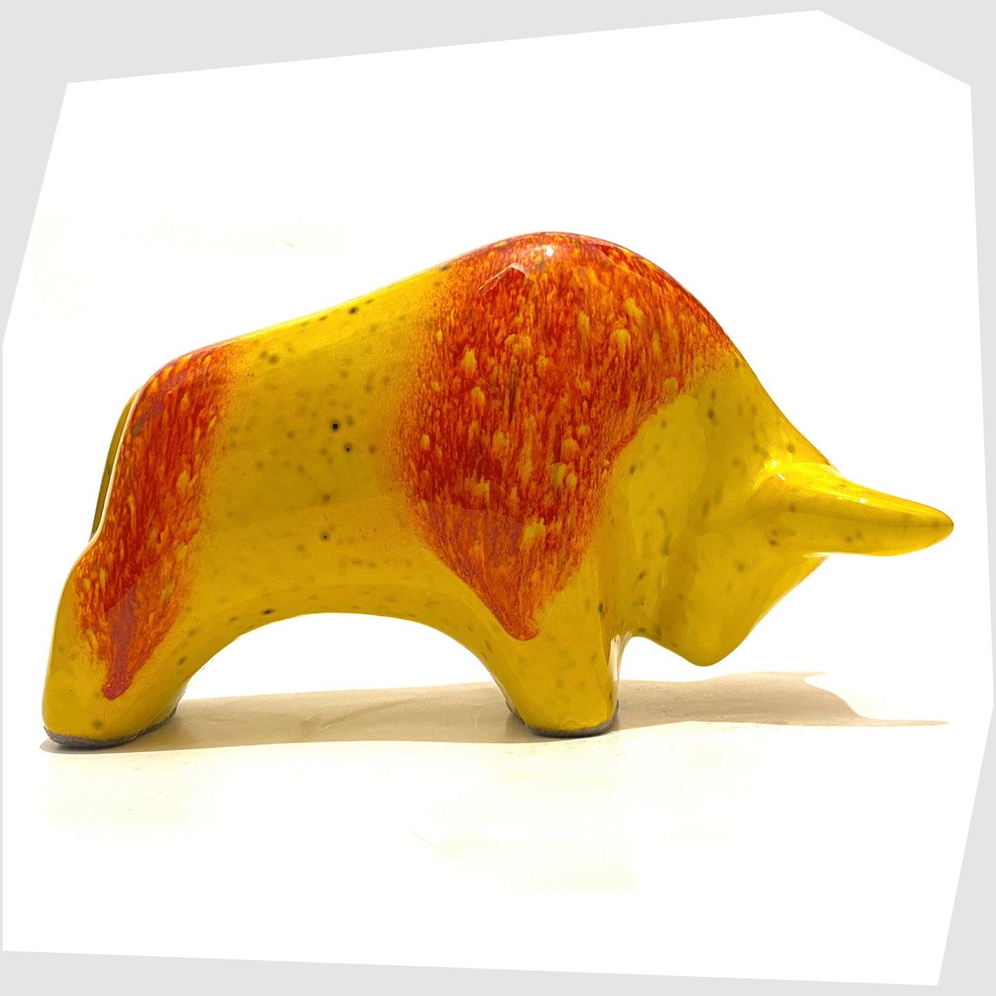 otto keramik bull sculpture by otto keramik, germany, in a vivid orange and yellow glaze