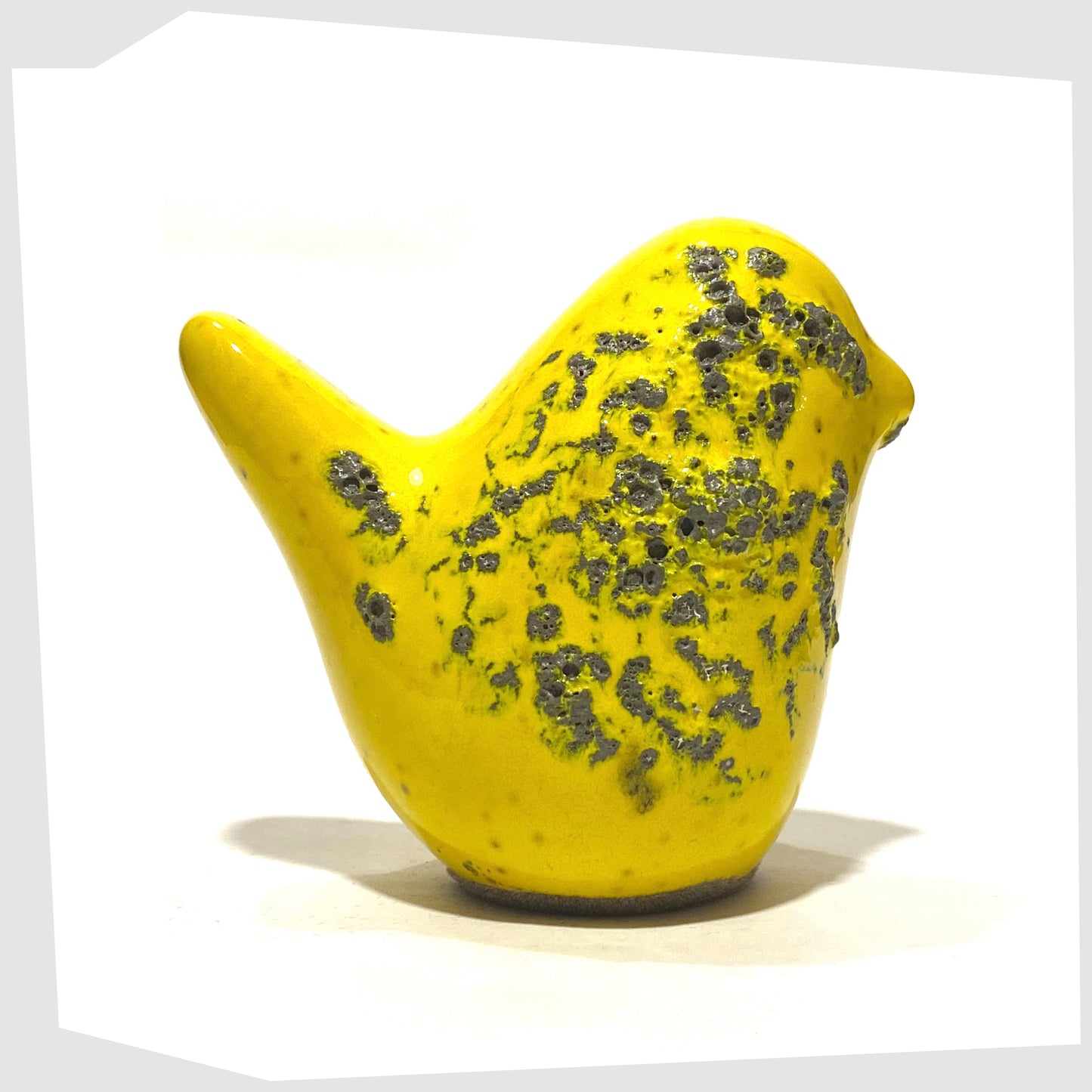 otto keramik ceramic bird in yellow with grey fat lava glaze