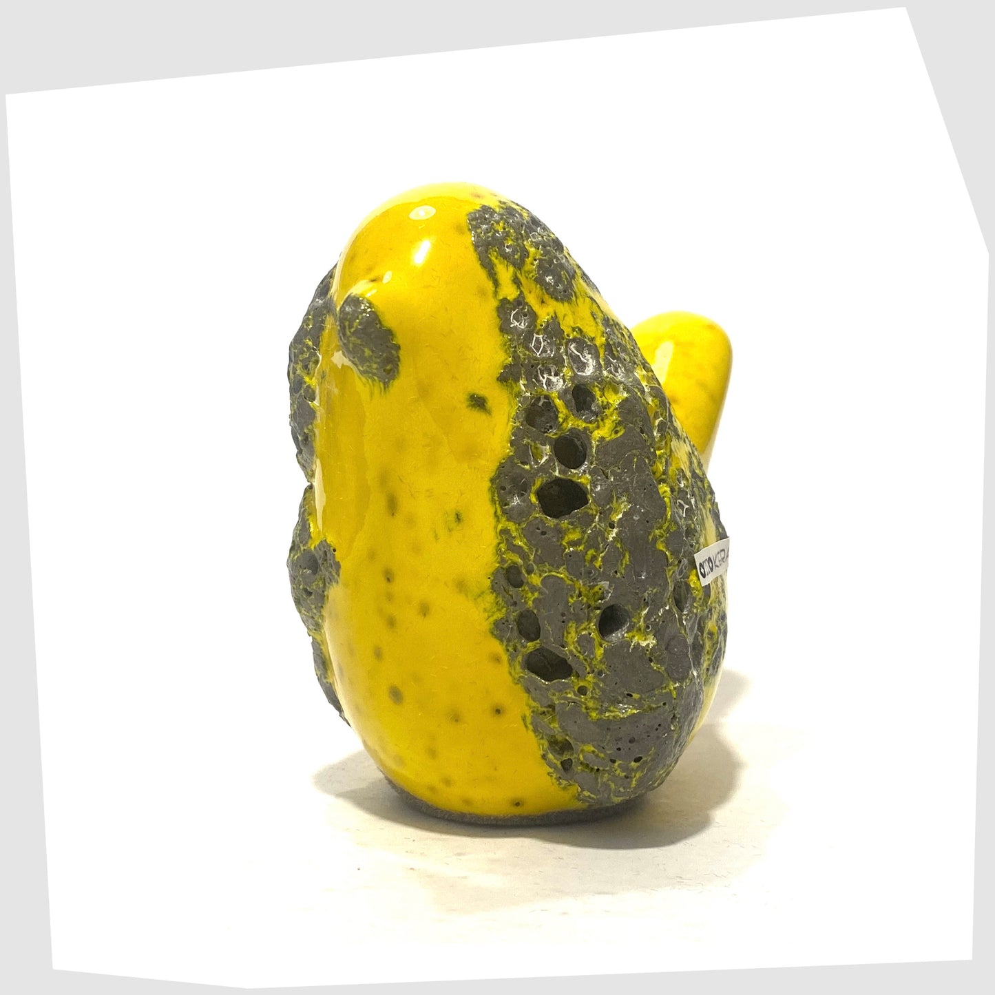 otto keramik ceramic bird sculpture in yellow with grey fat lava glaze