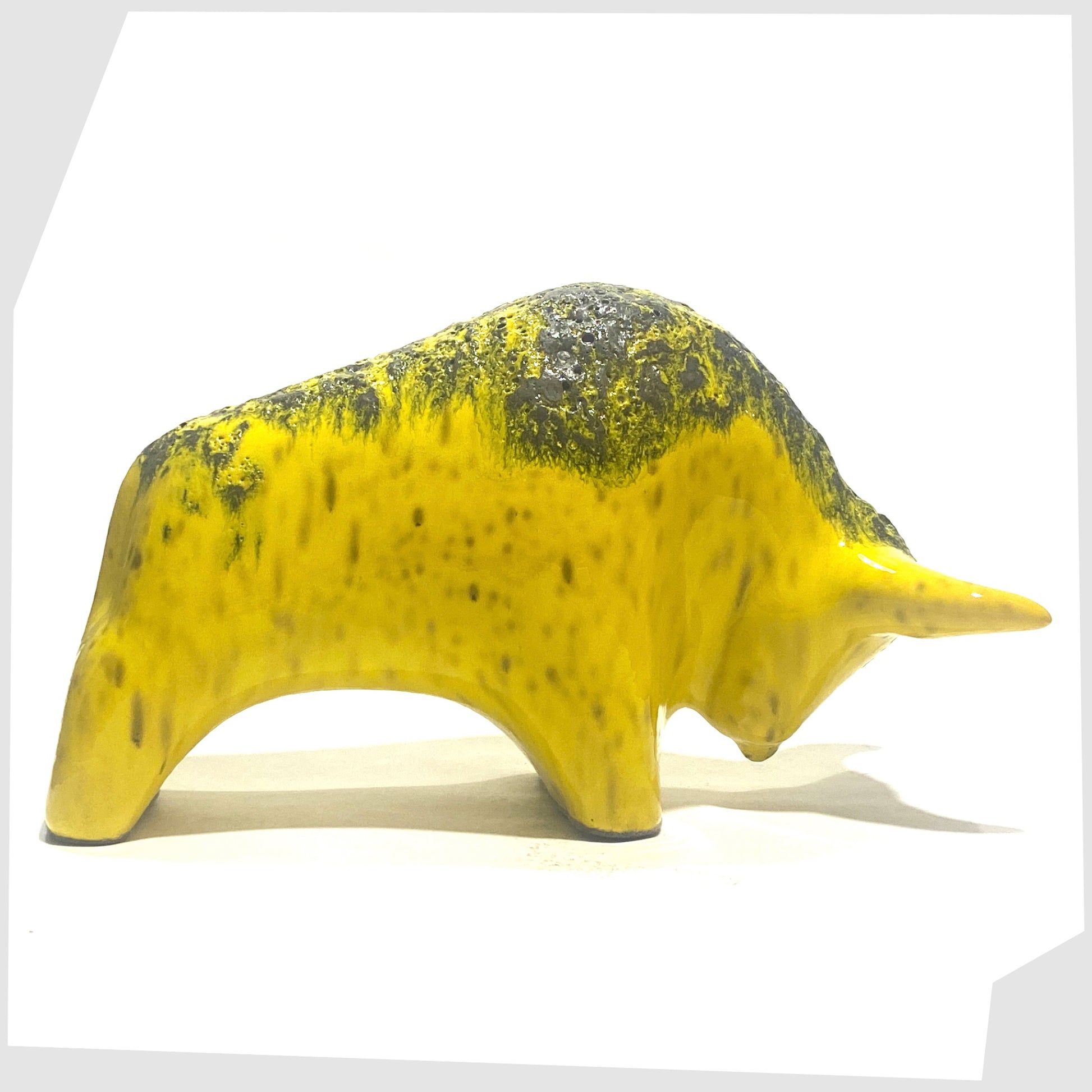 yellow glazed ceramic bull ornament by otto keramik, germany
