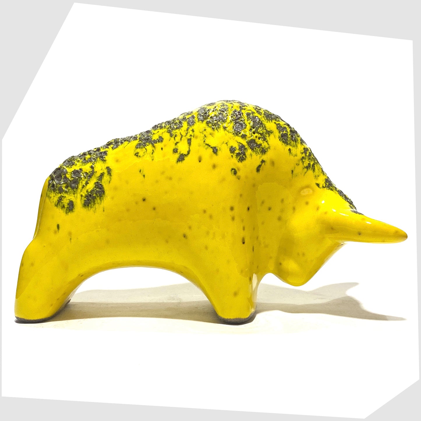yellow glazed ceramic bull ornament by otto keramik, germany