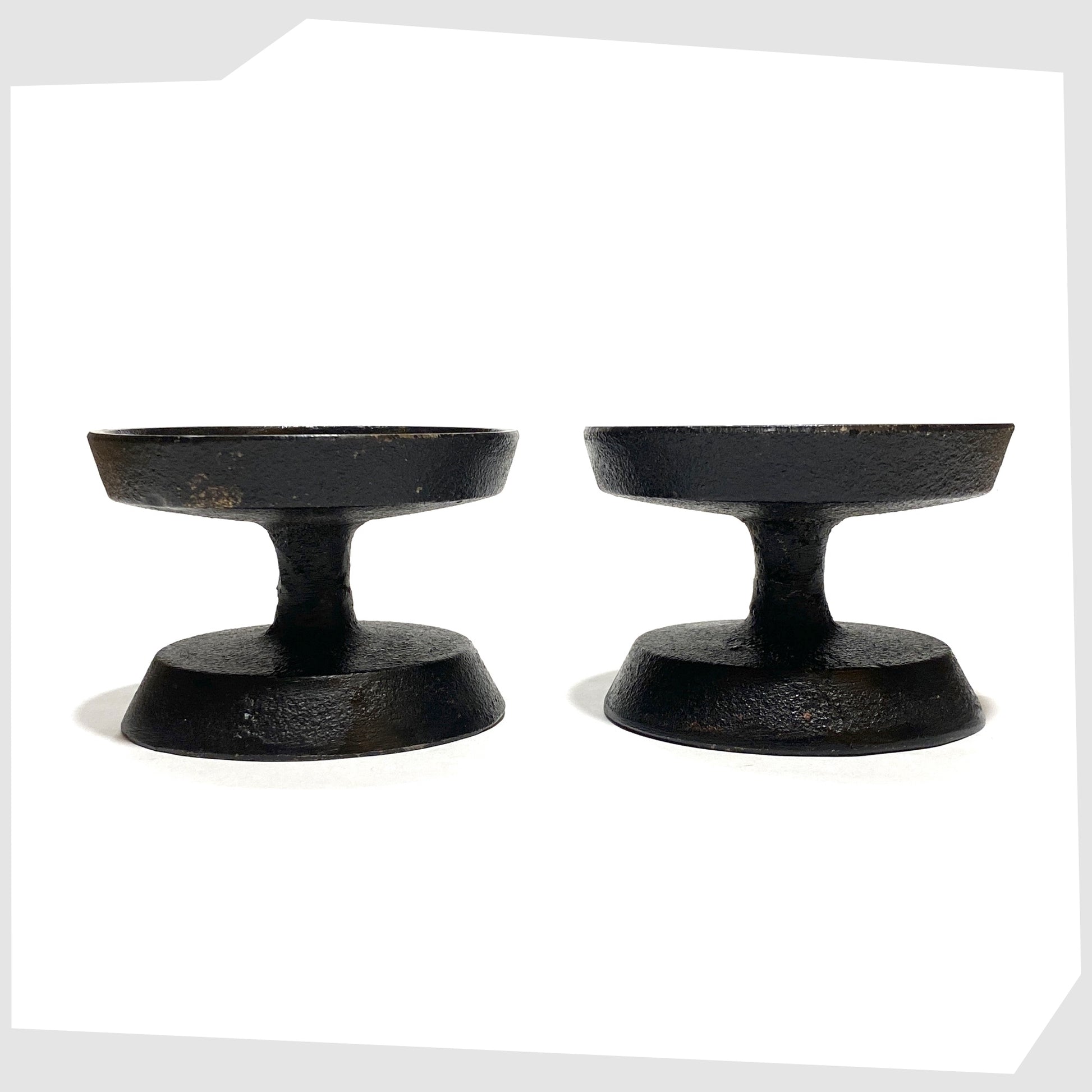 side profile of the robert welsh inspired candleholder made of black cast iron