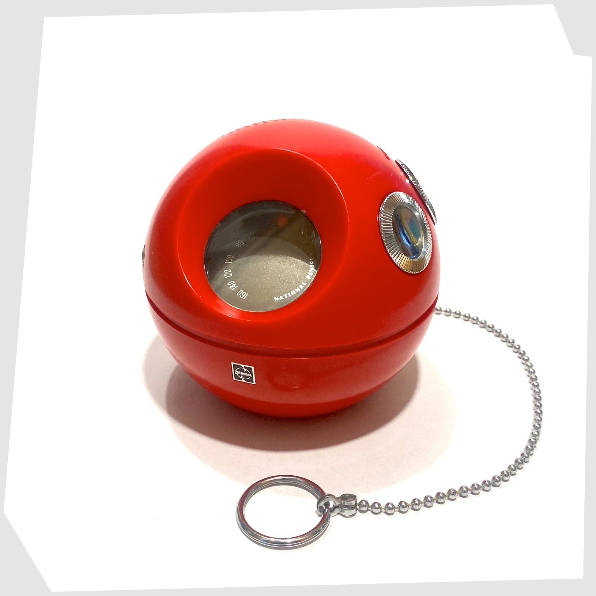 1970s national panasonic panapet radio in red with silver hanging chain