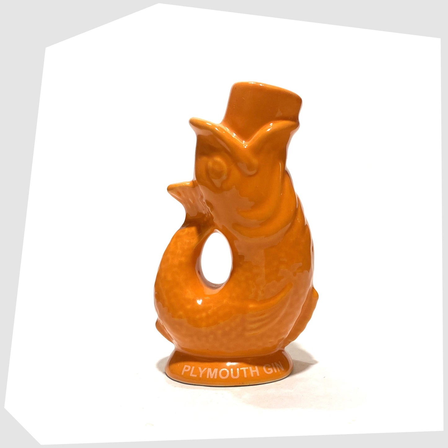 mini gluggle jug in orange glaze with plymouth gin text around the base rim