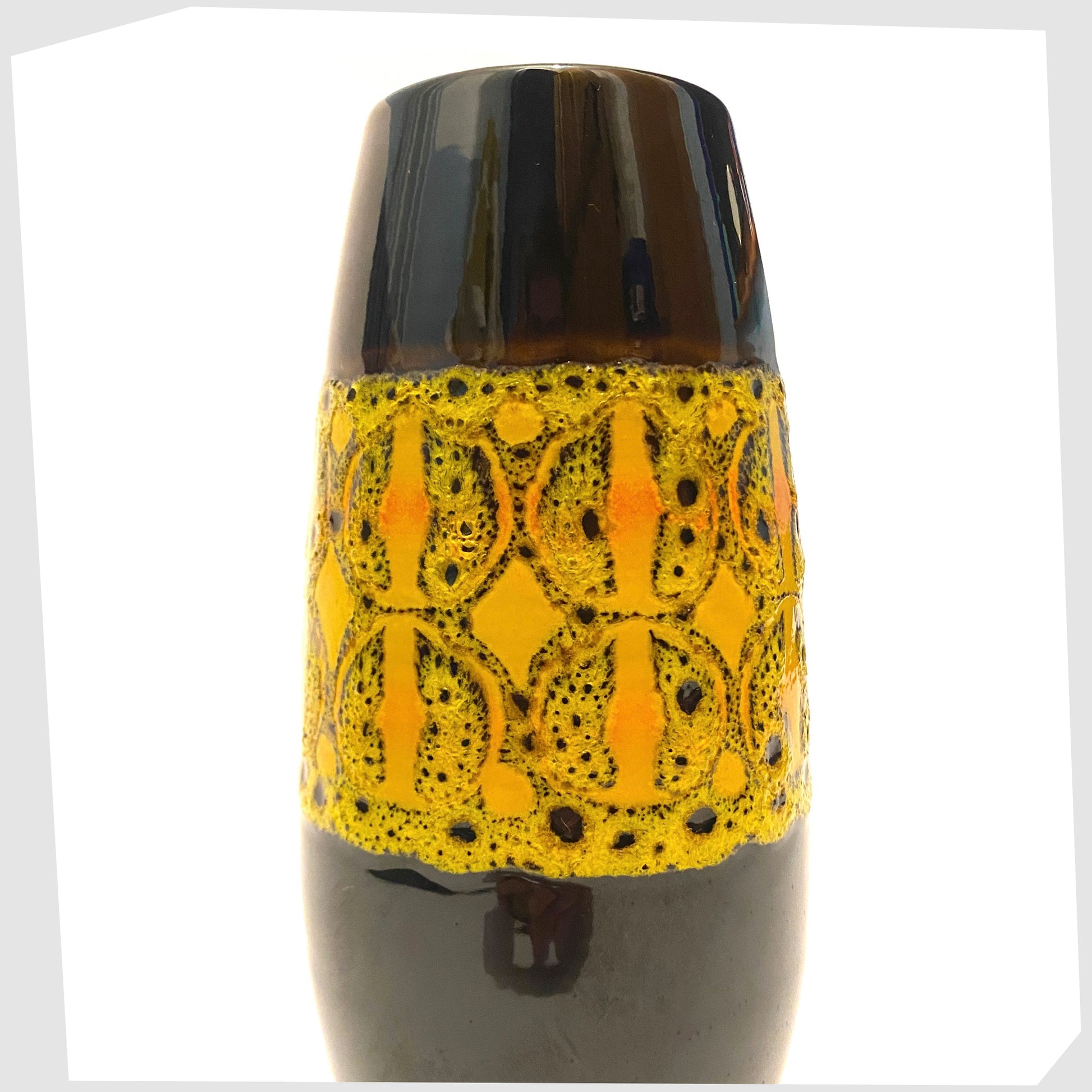 yellow and orange aegean glazing on the poole pottery shape 15 vase