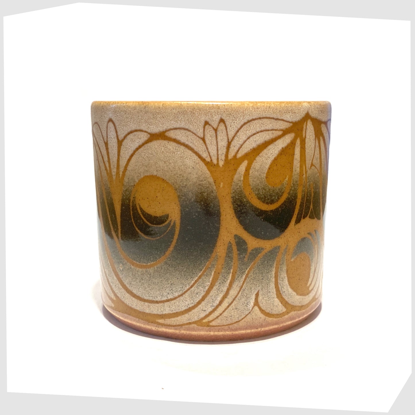 poole pottery aegean planter, shape 497 in swirling orange lines on grey and white glaze