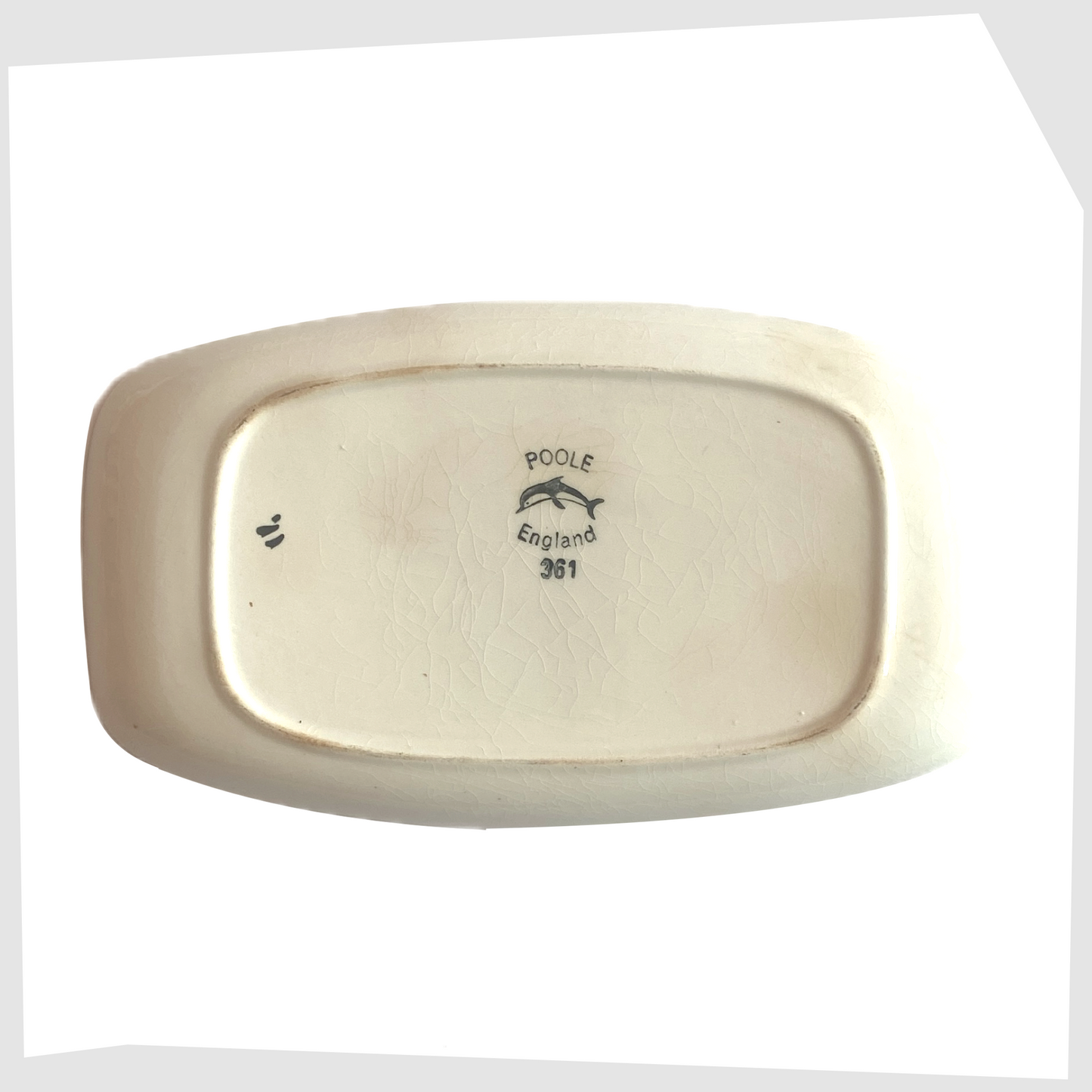 rear of the Poole Pottery Delphis Pin Dish, Shape 361, by Angela Wyburgh