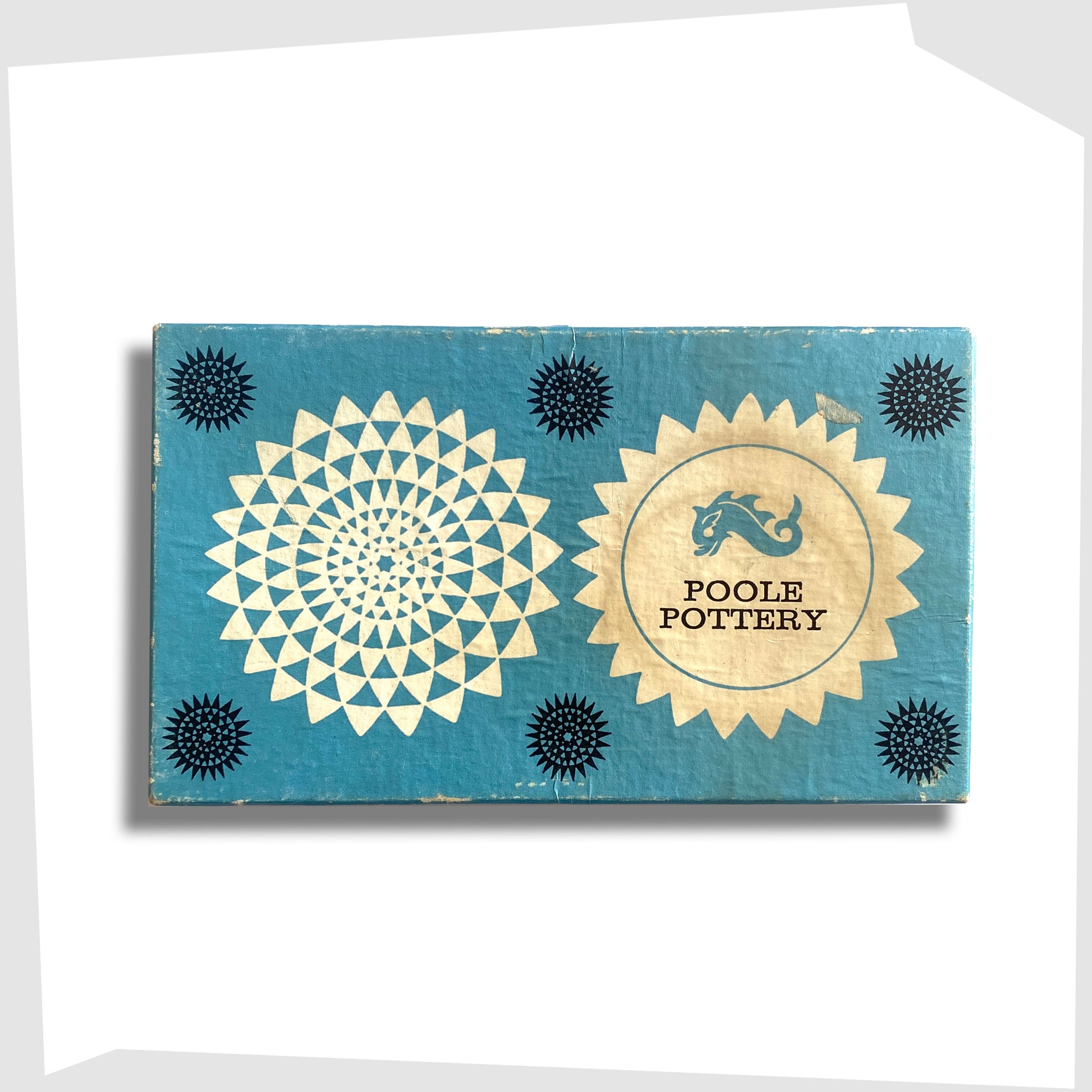 vintage packaging for the poole pottery delphis pin dish, shape 361, in a rich orange glaze