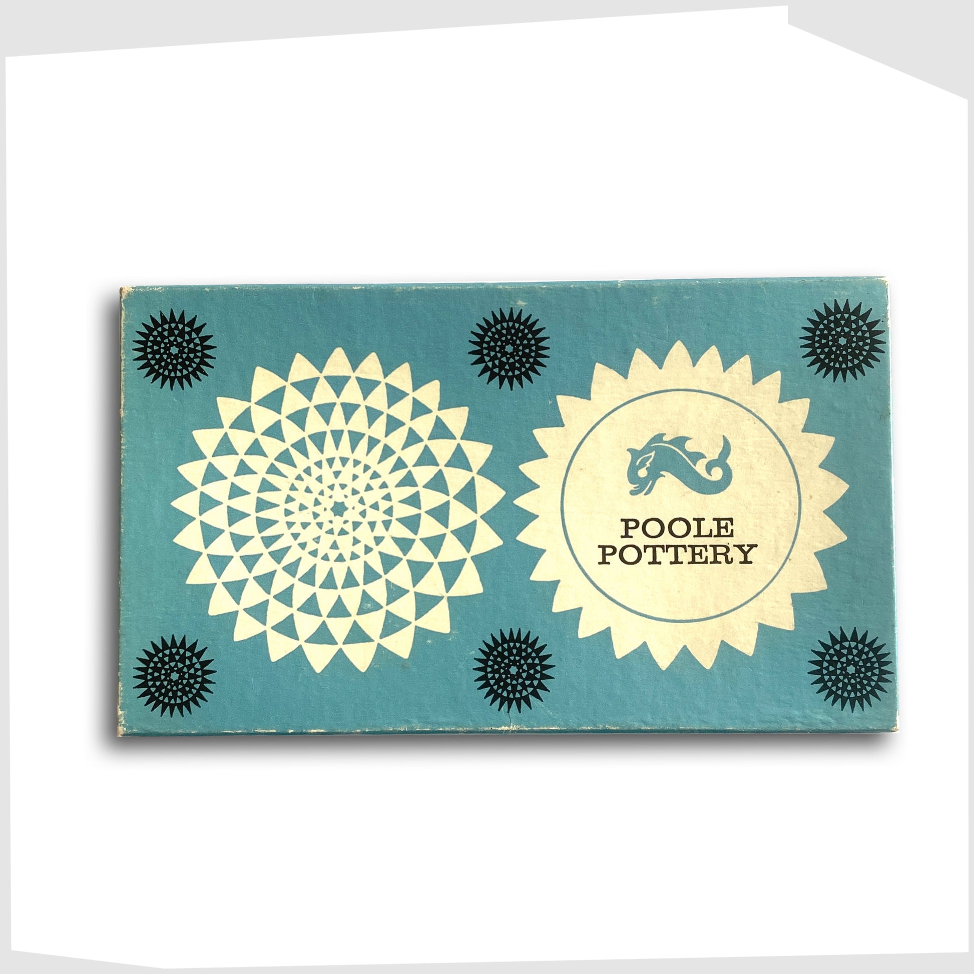 original retail box of the poole pottery delphis pin dish, shape 361, by cynthia bennett. 