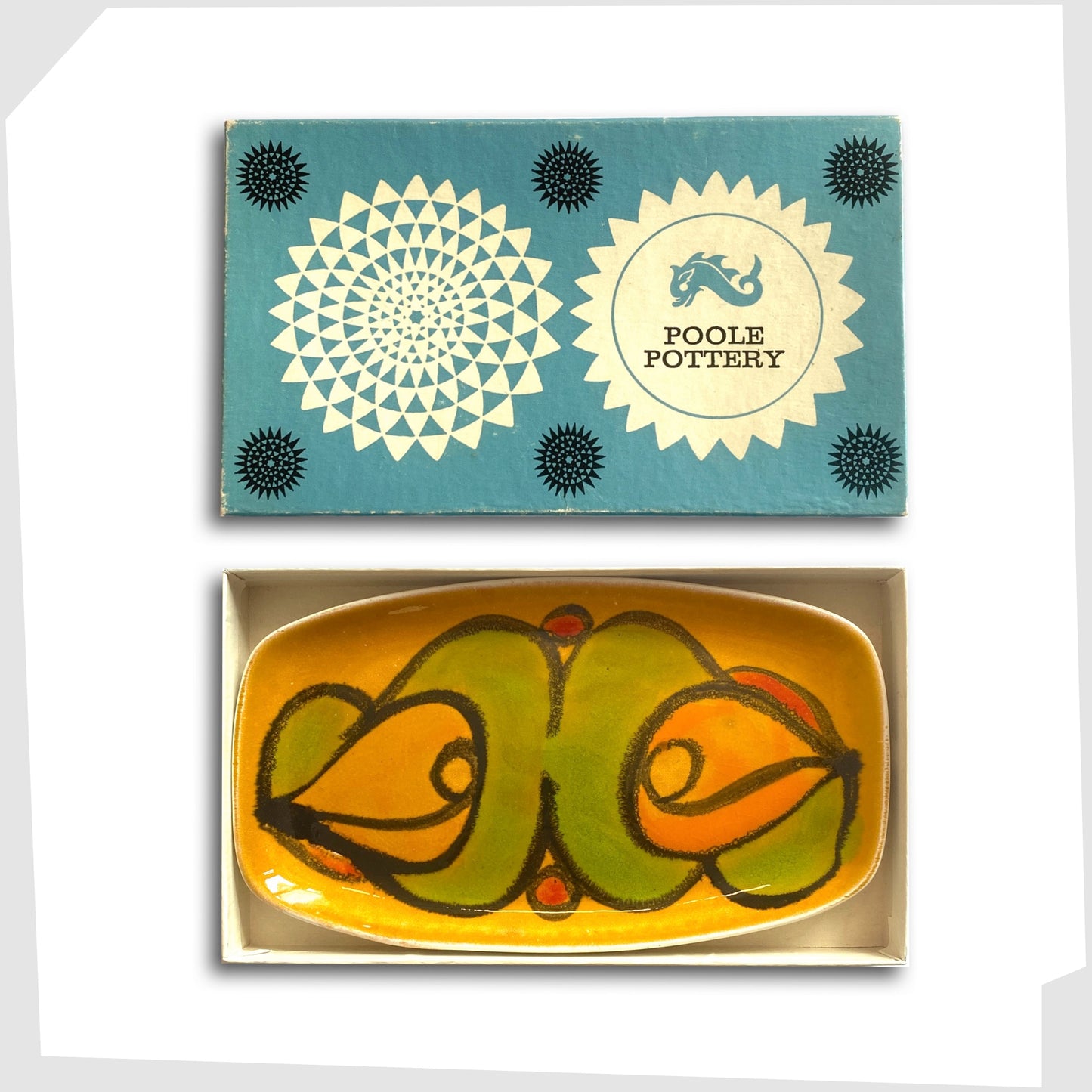 poole pottery delphis pin dish by cynthia bennett. Yellow and green delphis glazed pin dish in its vintage box