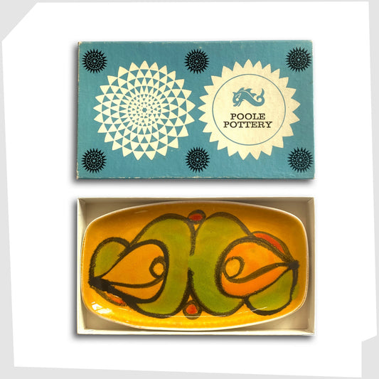 poole pottery delphis pin dish by cynthia bennett. Yellow and green delphis glazed pin dish in its vintage box