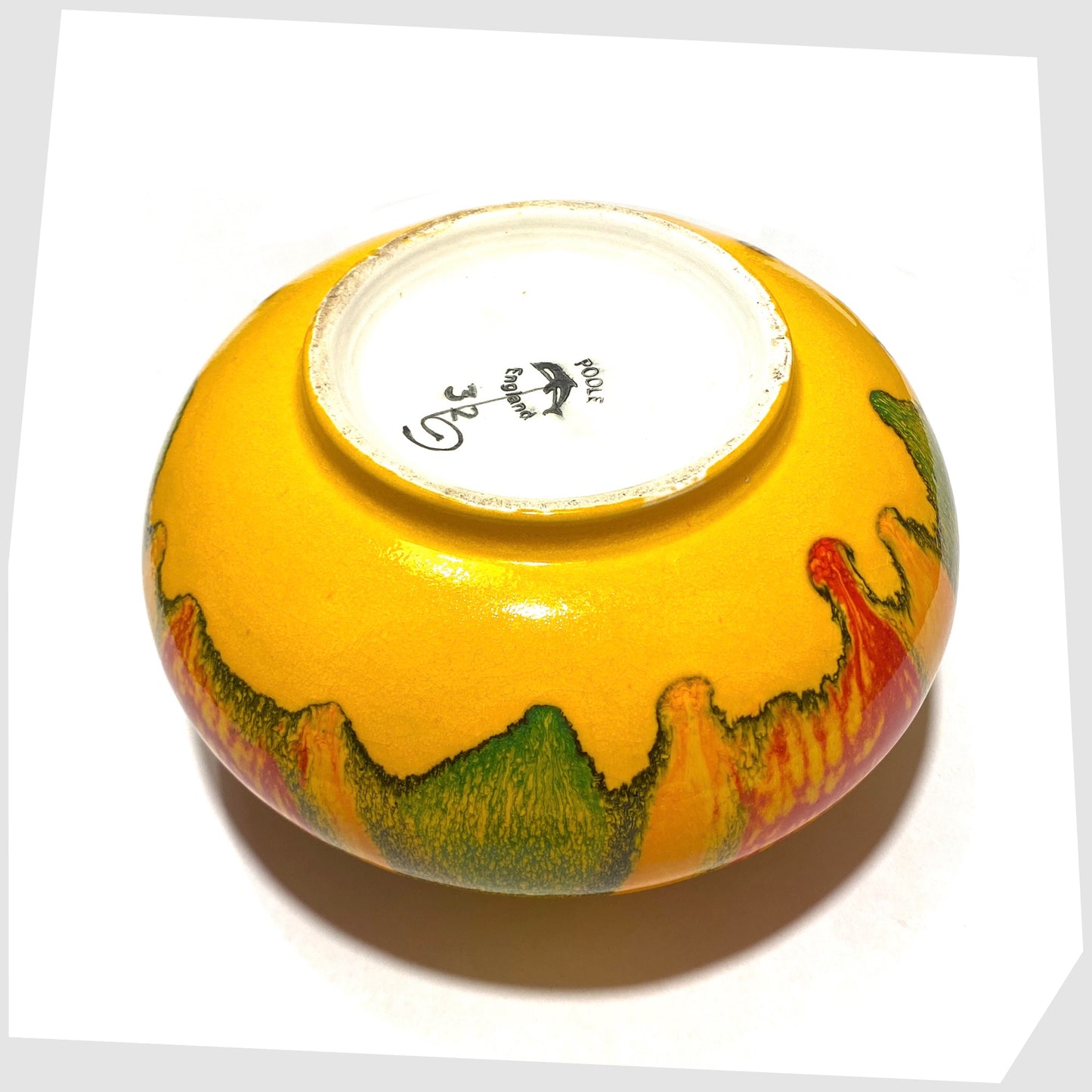 Poole Pottery Onion Vase, Shape 32, by Gillian Taylor with the printed Poole dolphin logo