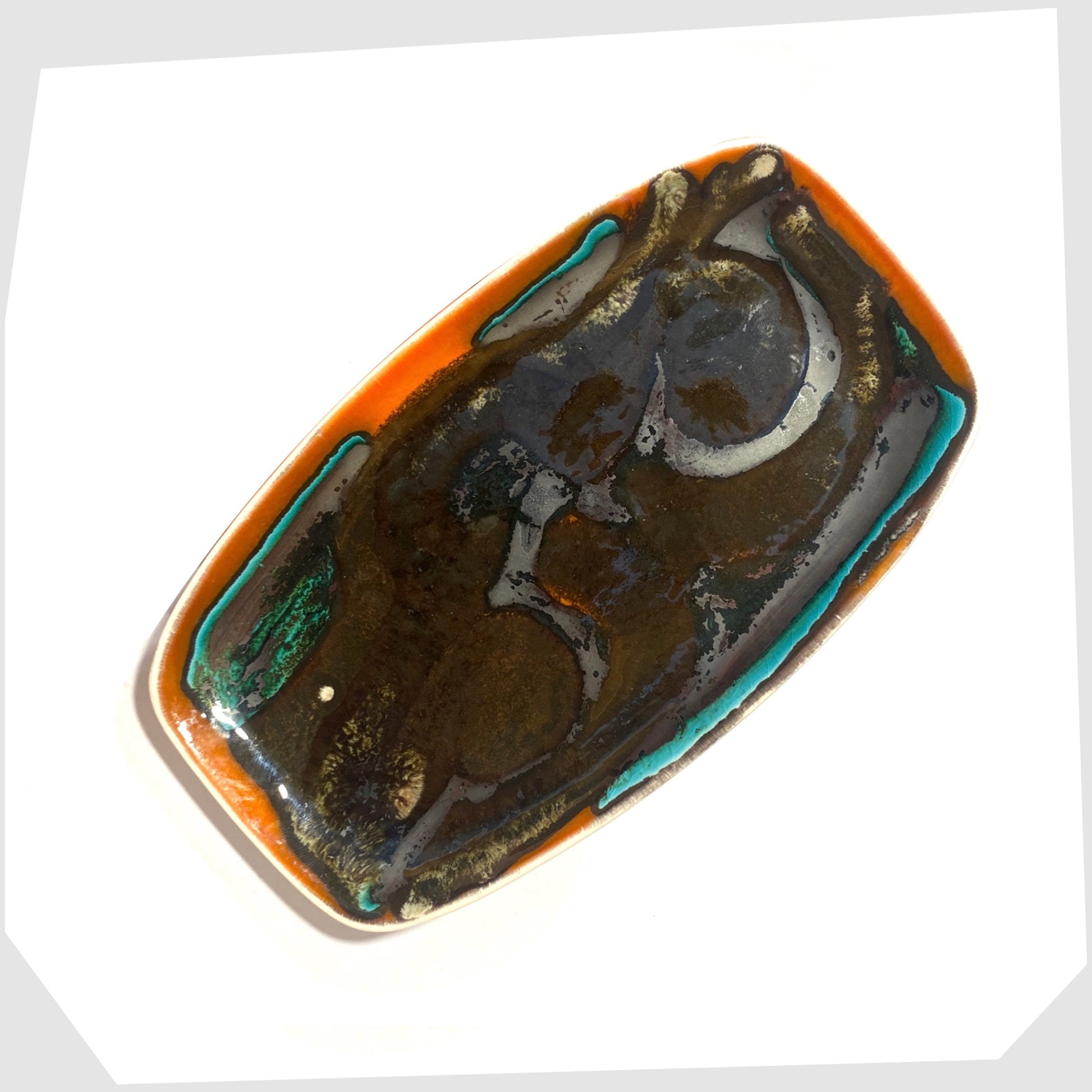 black delphis glazed pin dish by poole pottery, shape 361